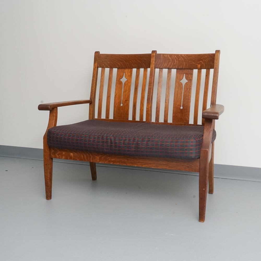 Vintage Arts and Crafts Style Oak Bench