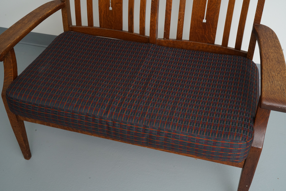 Vintage Arts and Crafts Style Oak Bench