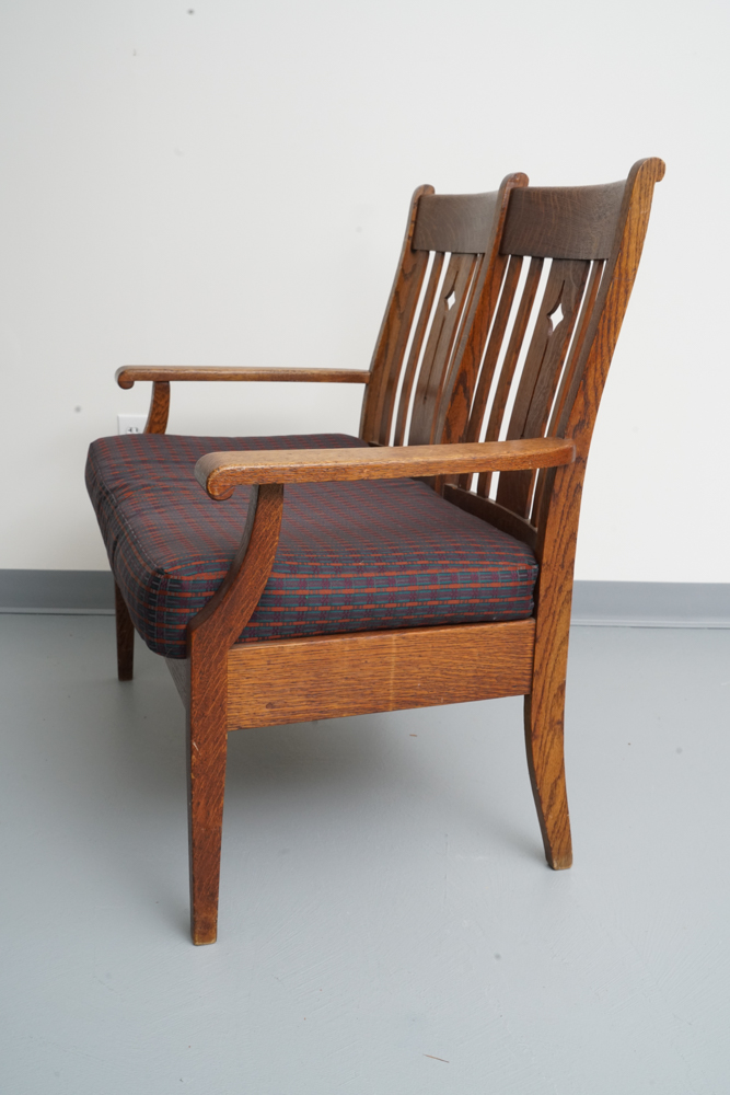 Vintage Arts and Crafts Style Oak Bench