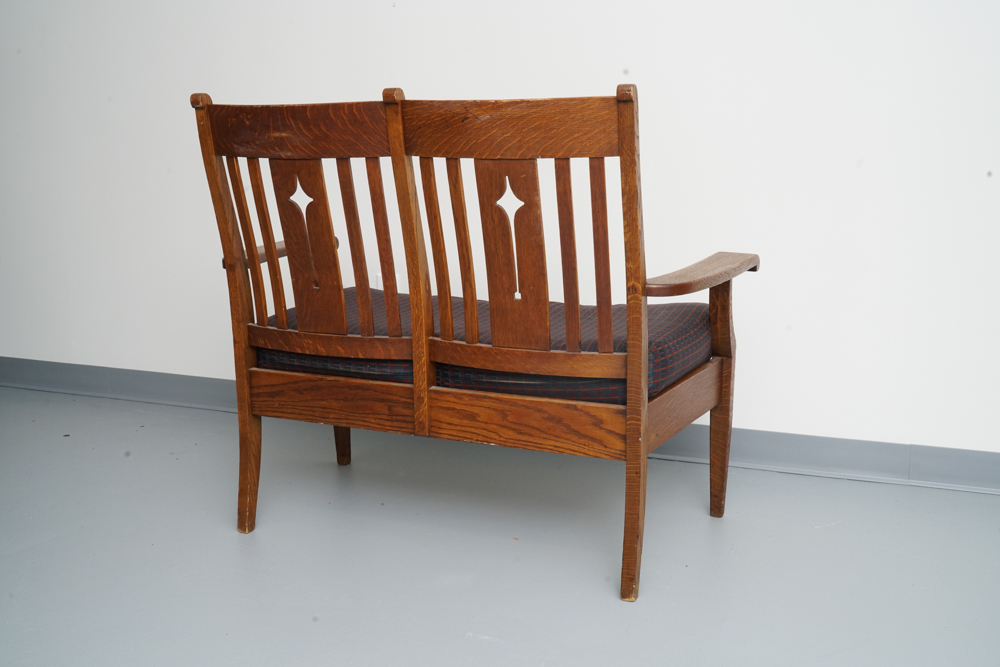 Vintage Arts and Crafts Style Oak Bench