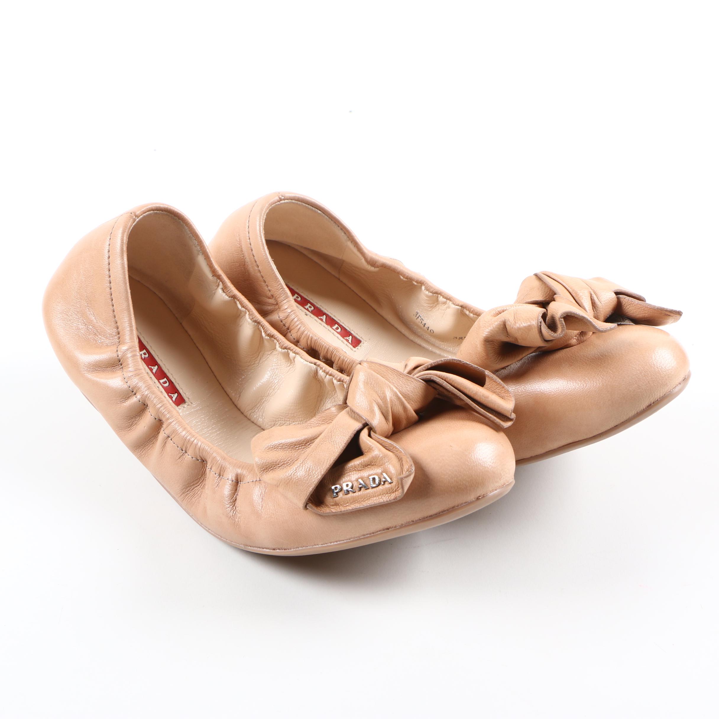 Prada Bow Leather Ballet Flats