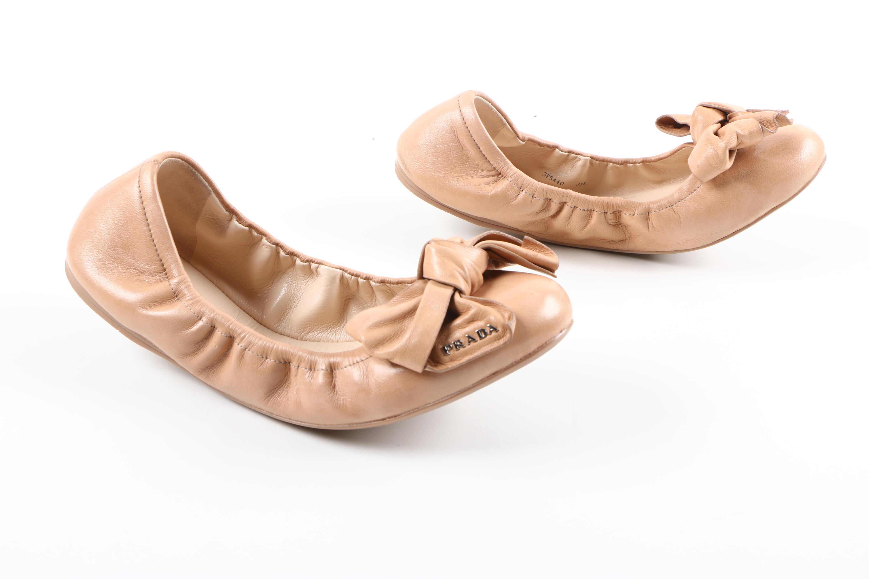 Prada Bow Leather Ballet Flats
