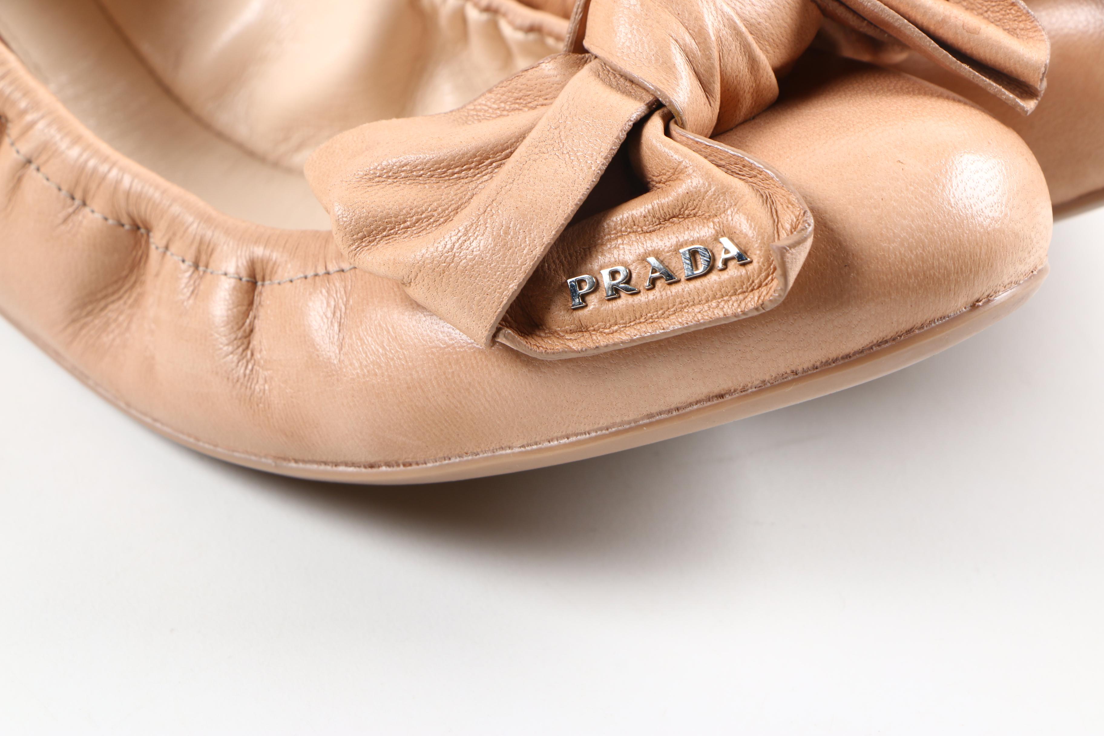Prada Bow Leather Ballet Flats