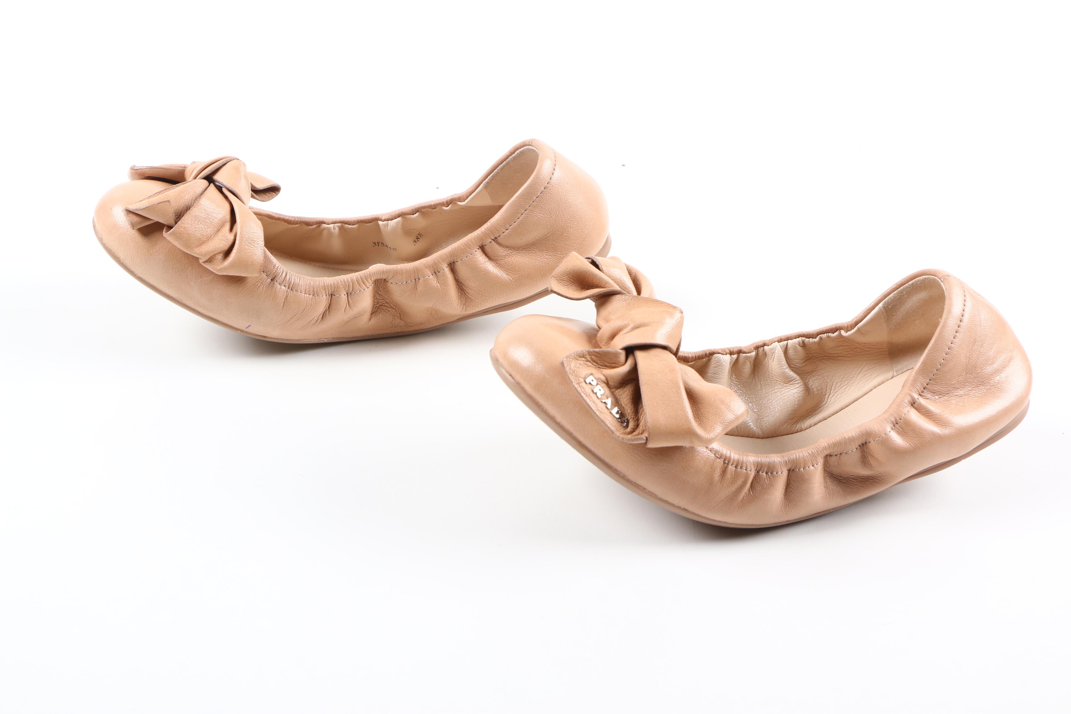 Prada Bow Leather Ballet Flats