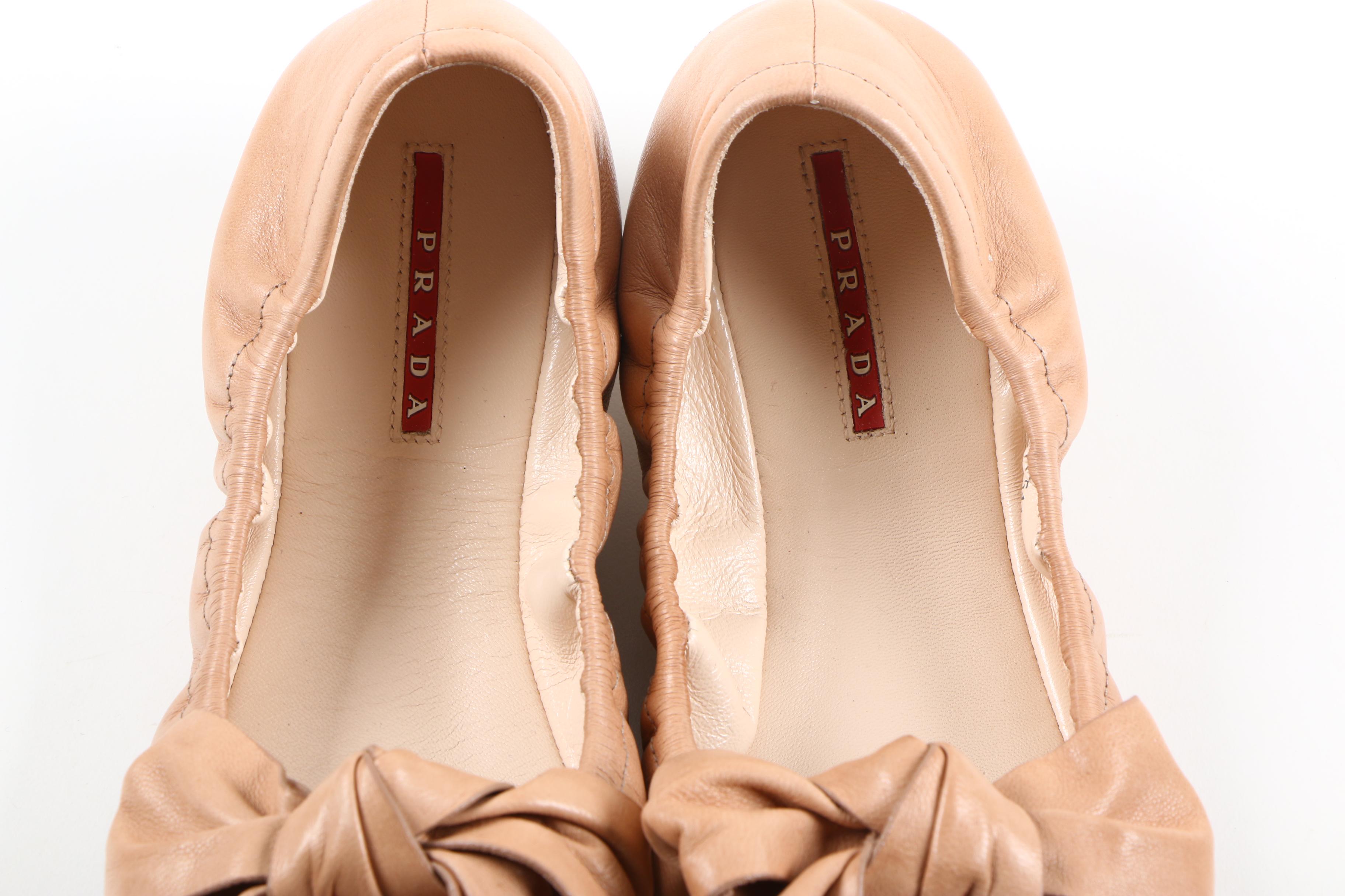 Prada Bow Leather Ballet Flats