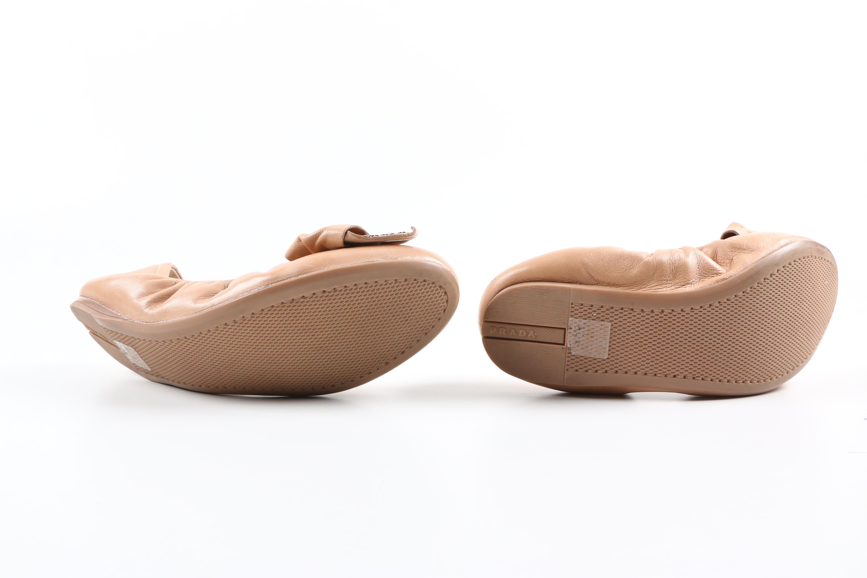 Prada Bow Leather Ballet Flats