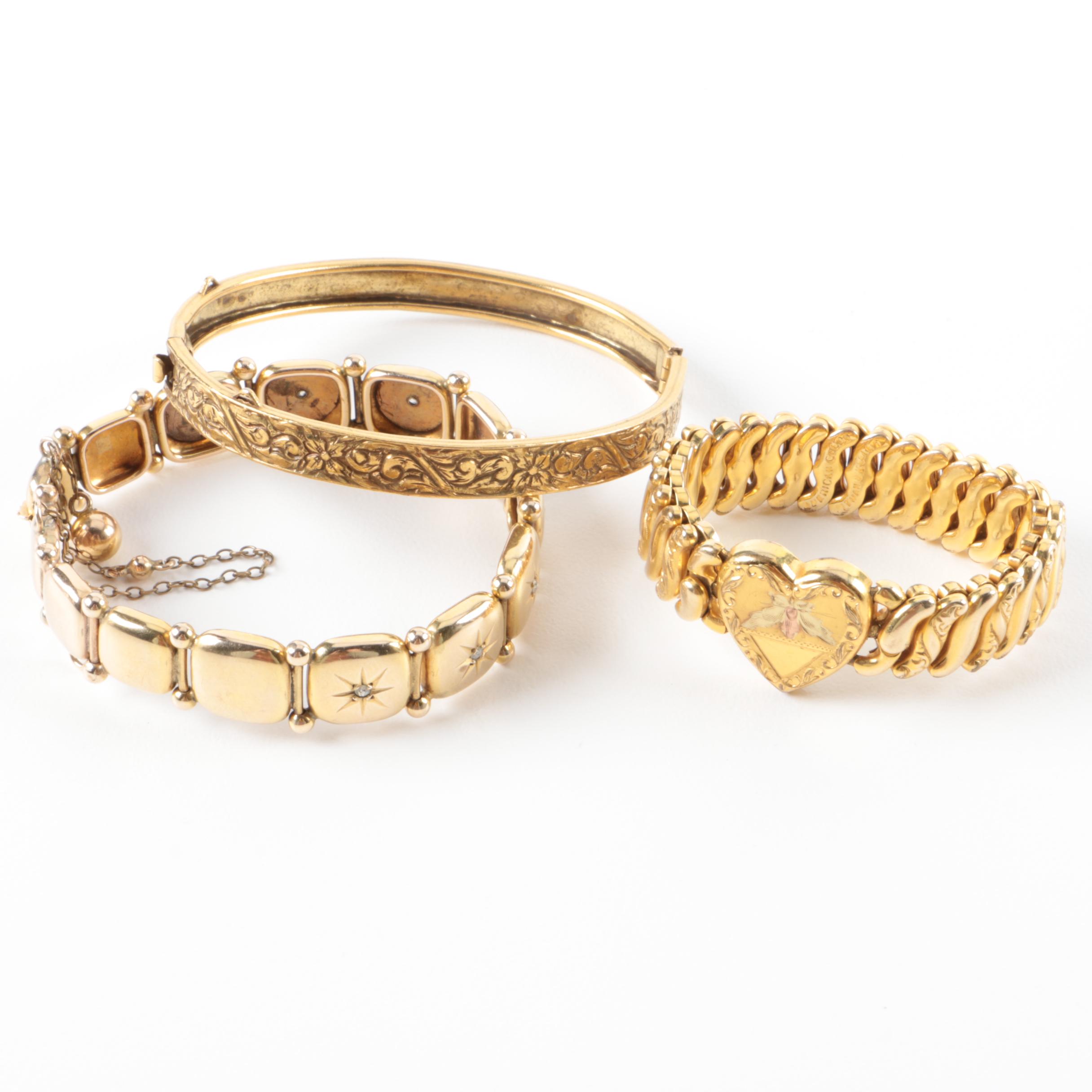 Vintage Gold Tone Bracelets Including Diamonds