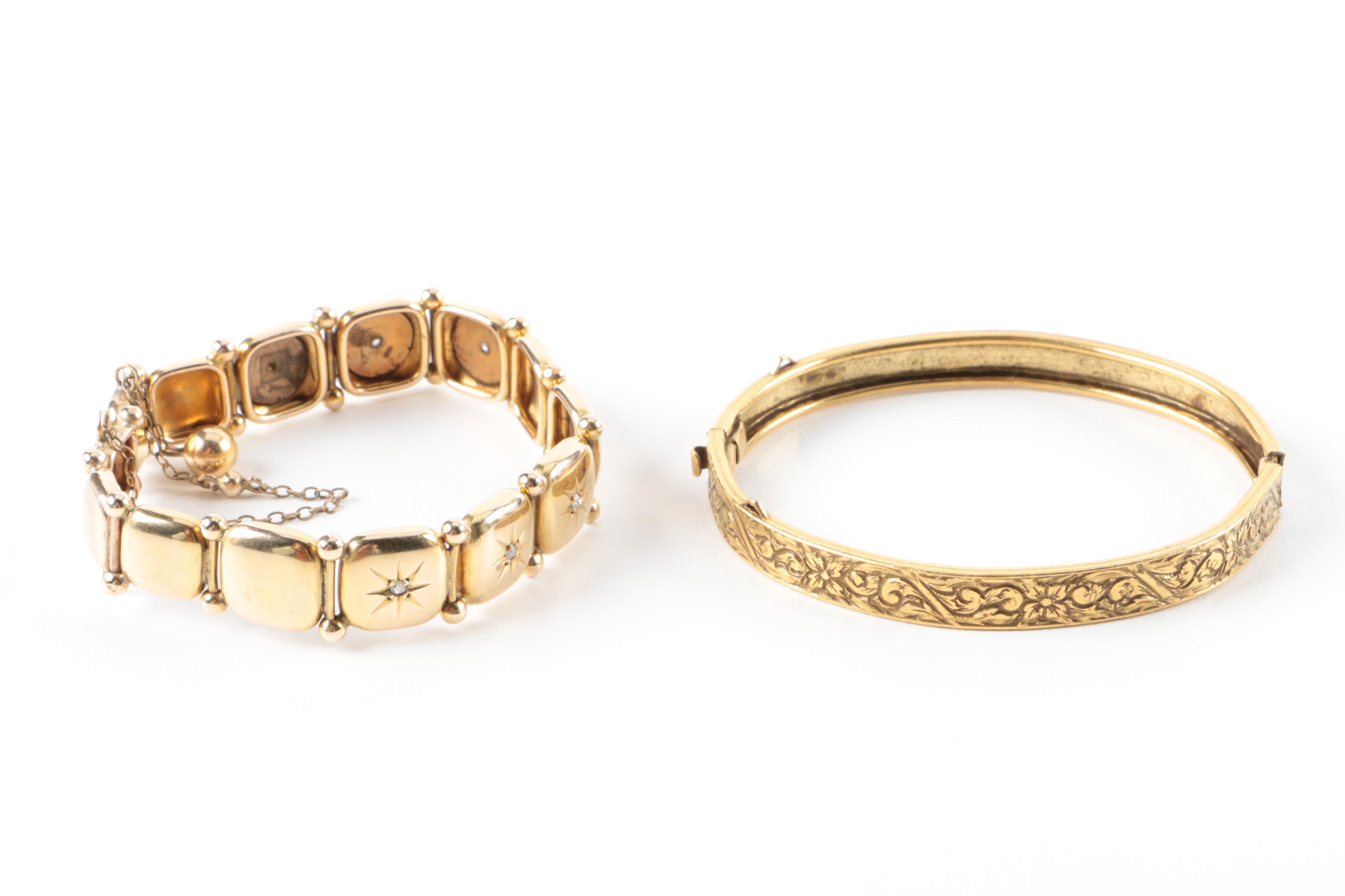 Vintage Gold Tone Bracelets Including Diamonds
