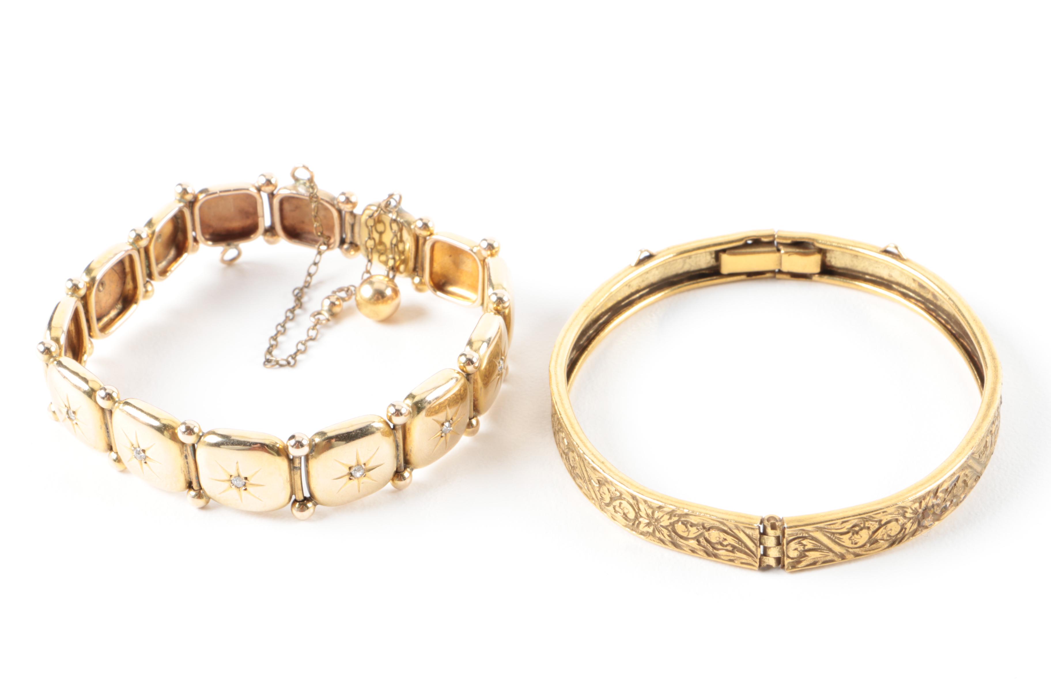 Vintage Gold Tone Bracelets Including Diamonds