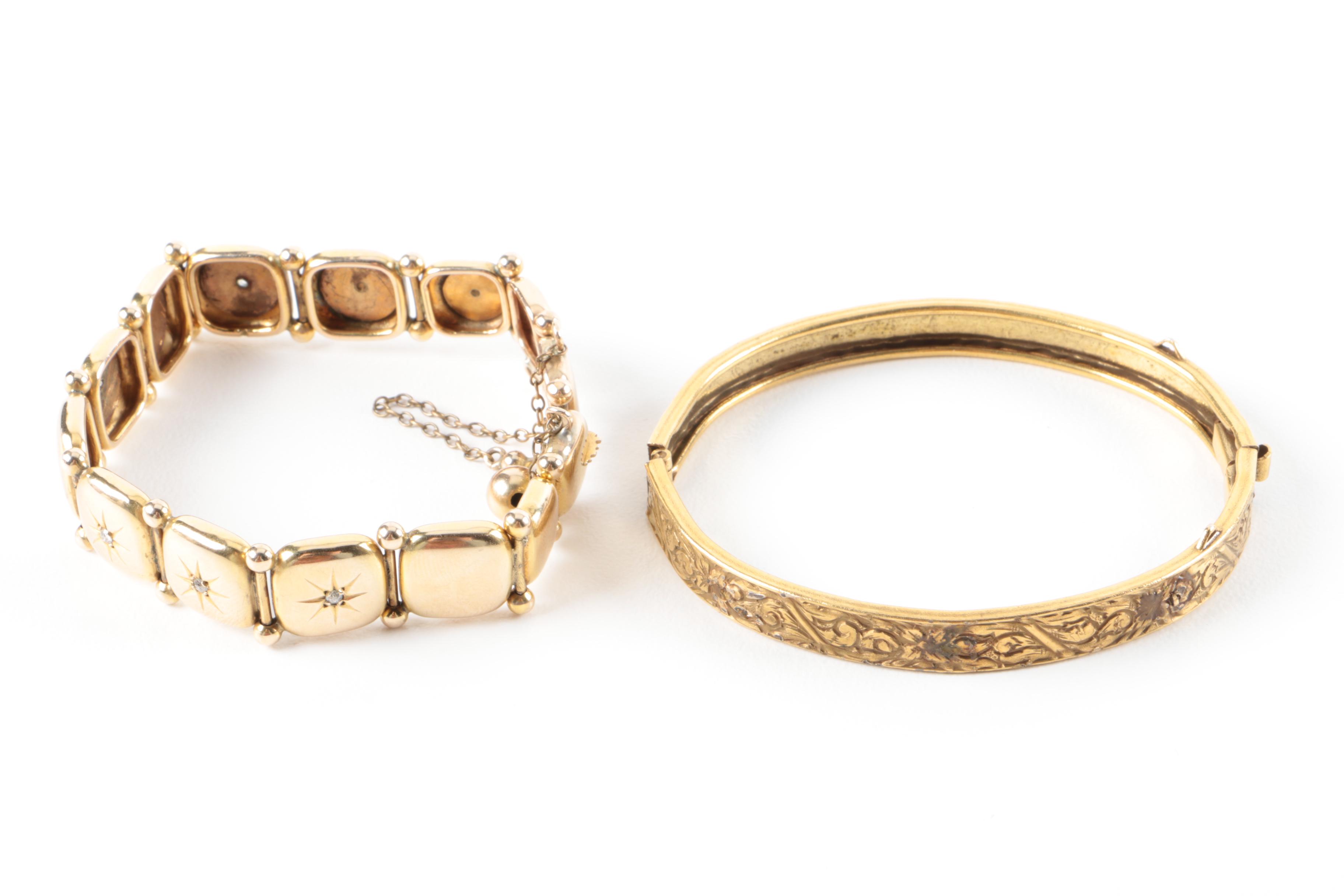 Vintage Gold Tone Bracelets Including Diamonds