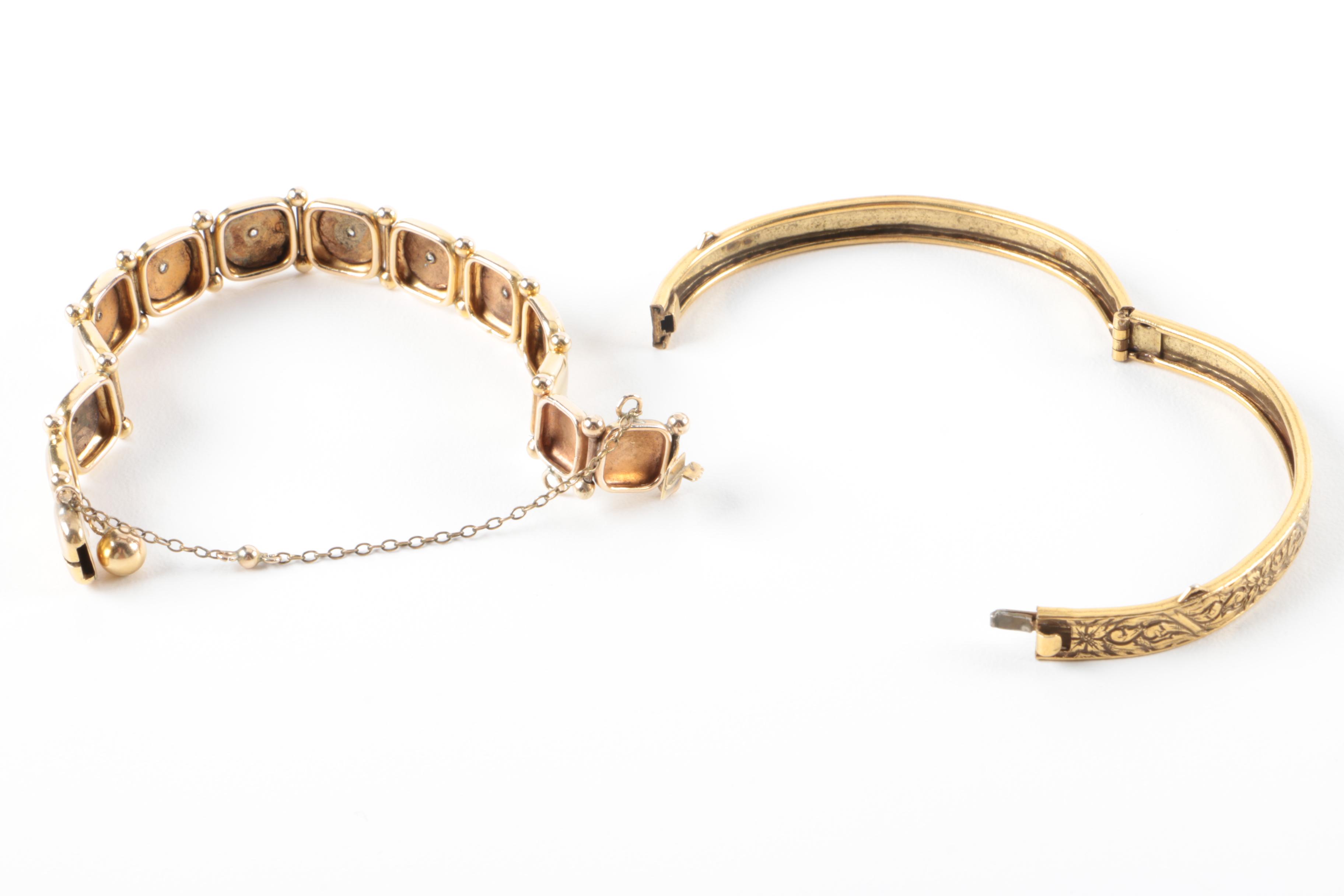 Vintage Gold Tone Bracelets Including Diamonds