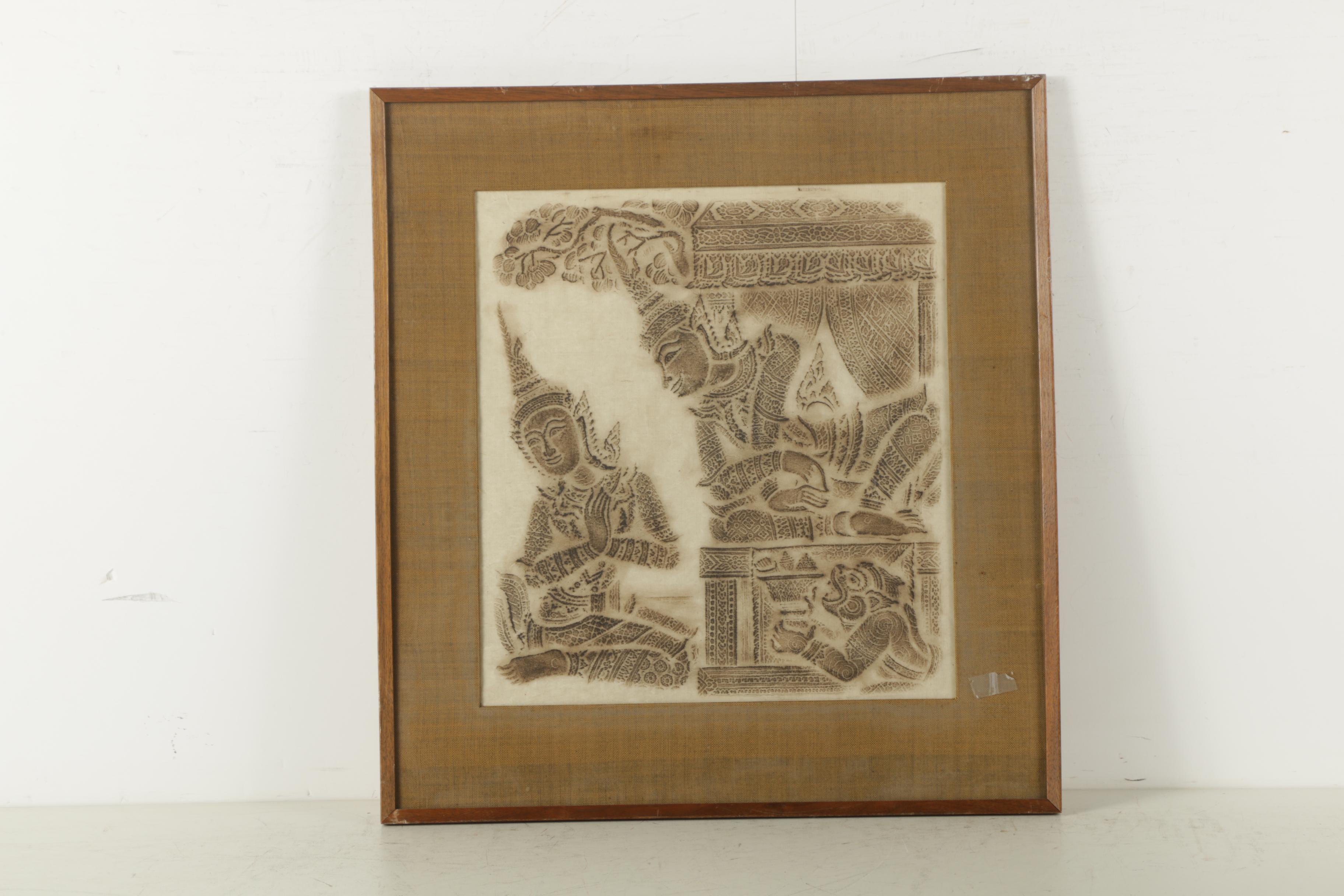 Thai Relief Rubbings Featuring Ramakien Scene