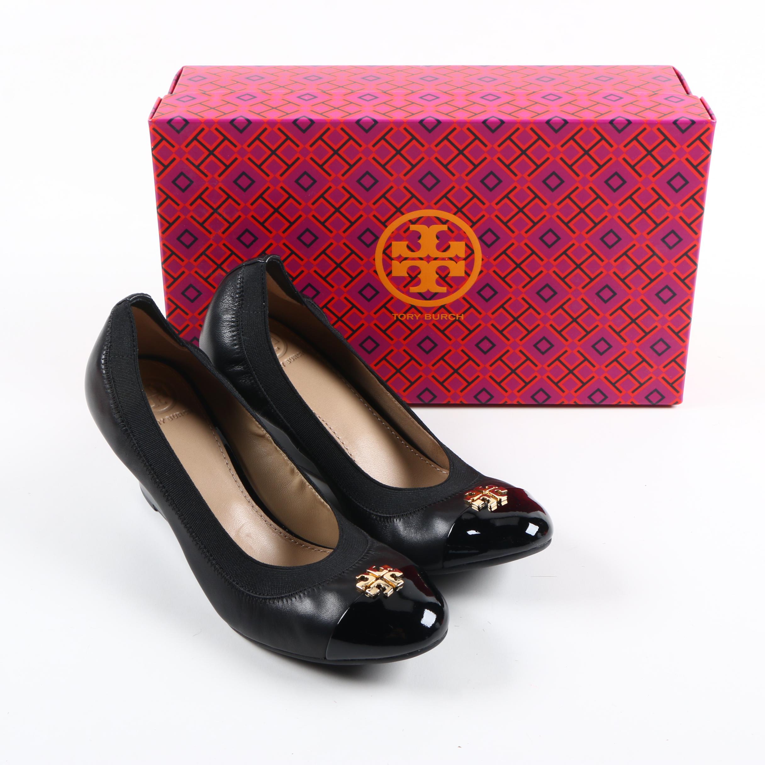 Tory Burch Jolie Black Leather Wedges