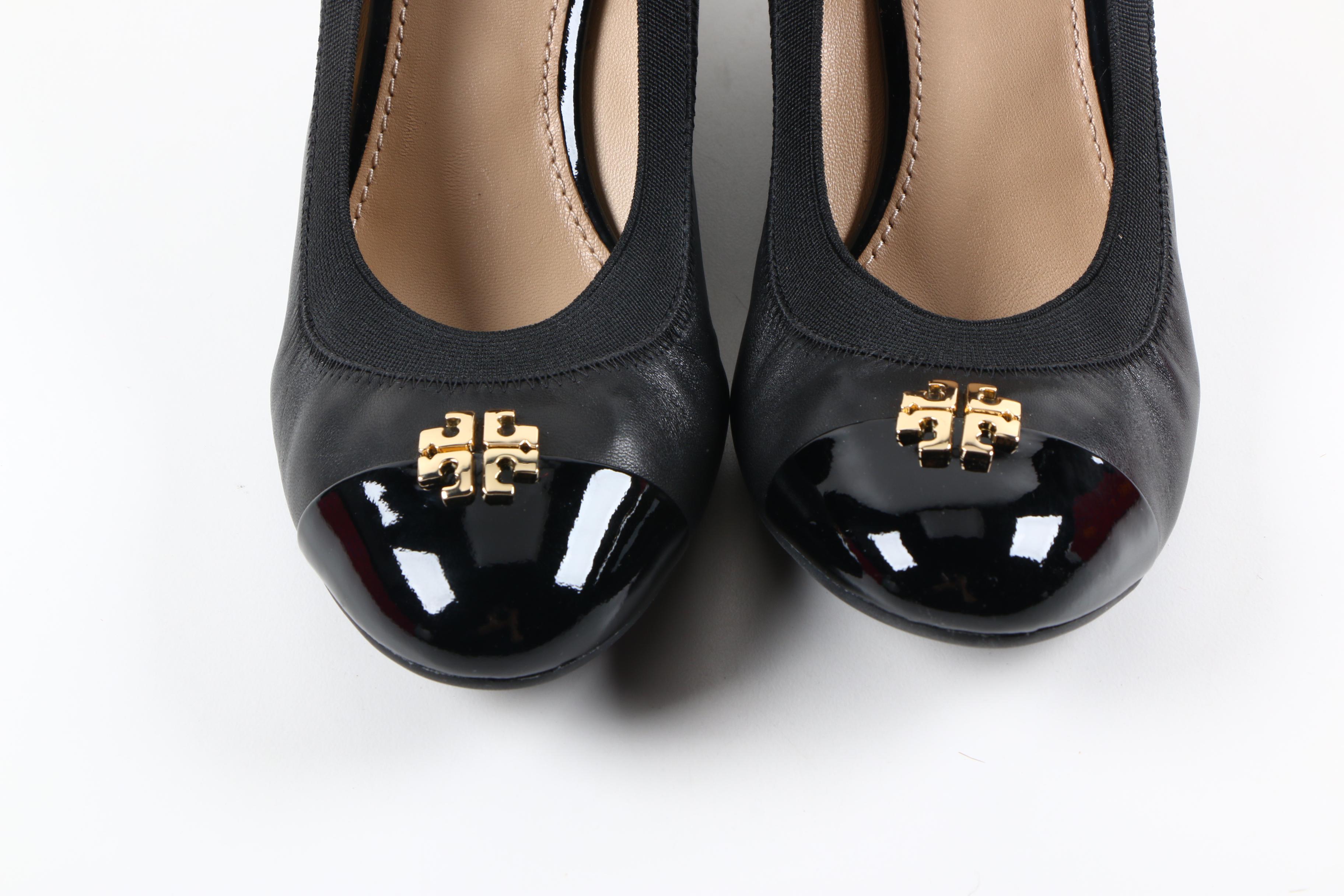 Tory Burch Jolie Black Leather Wedges