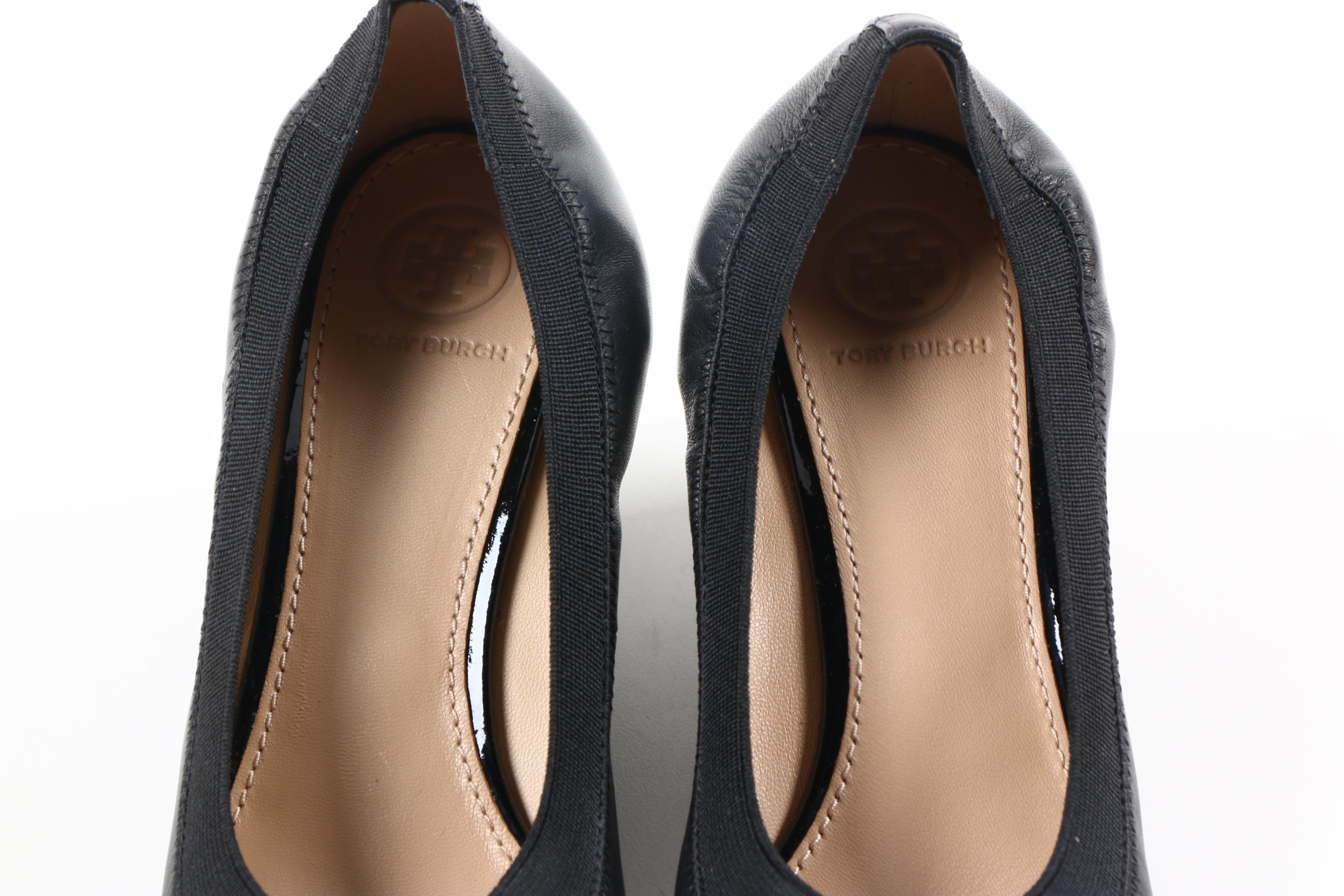 Tory Burch Jolie Black Leather Wedges