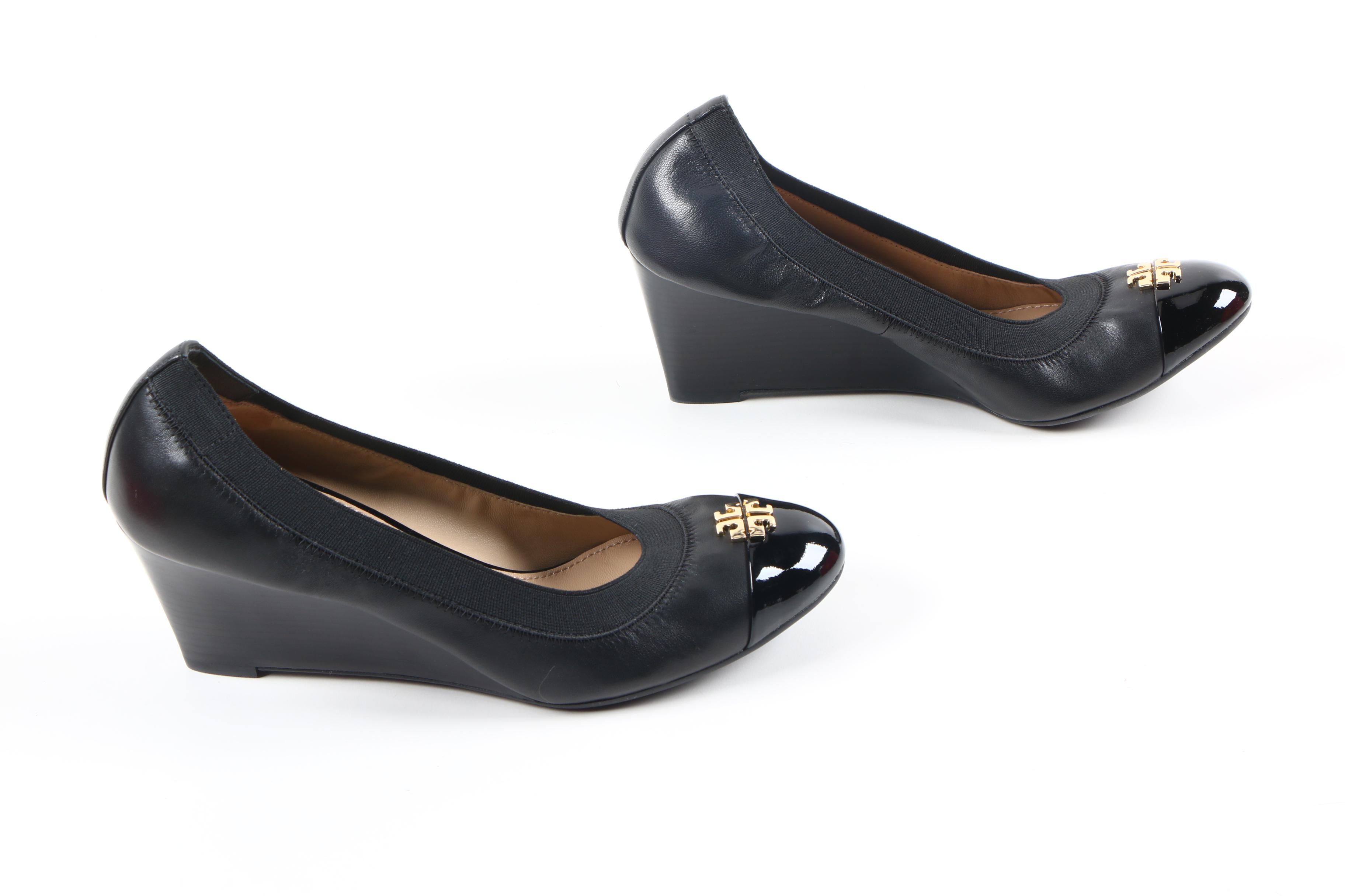 Tory Burch Jolie Black Leather Wedges