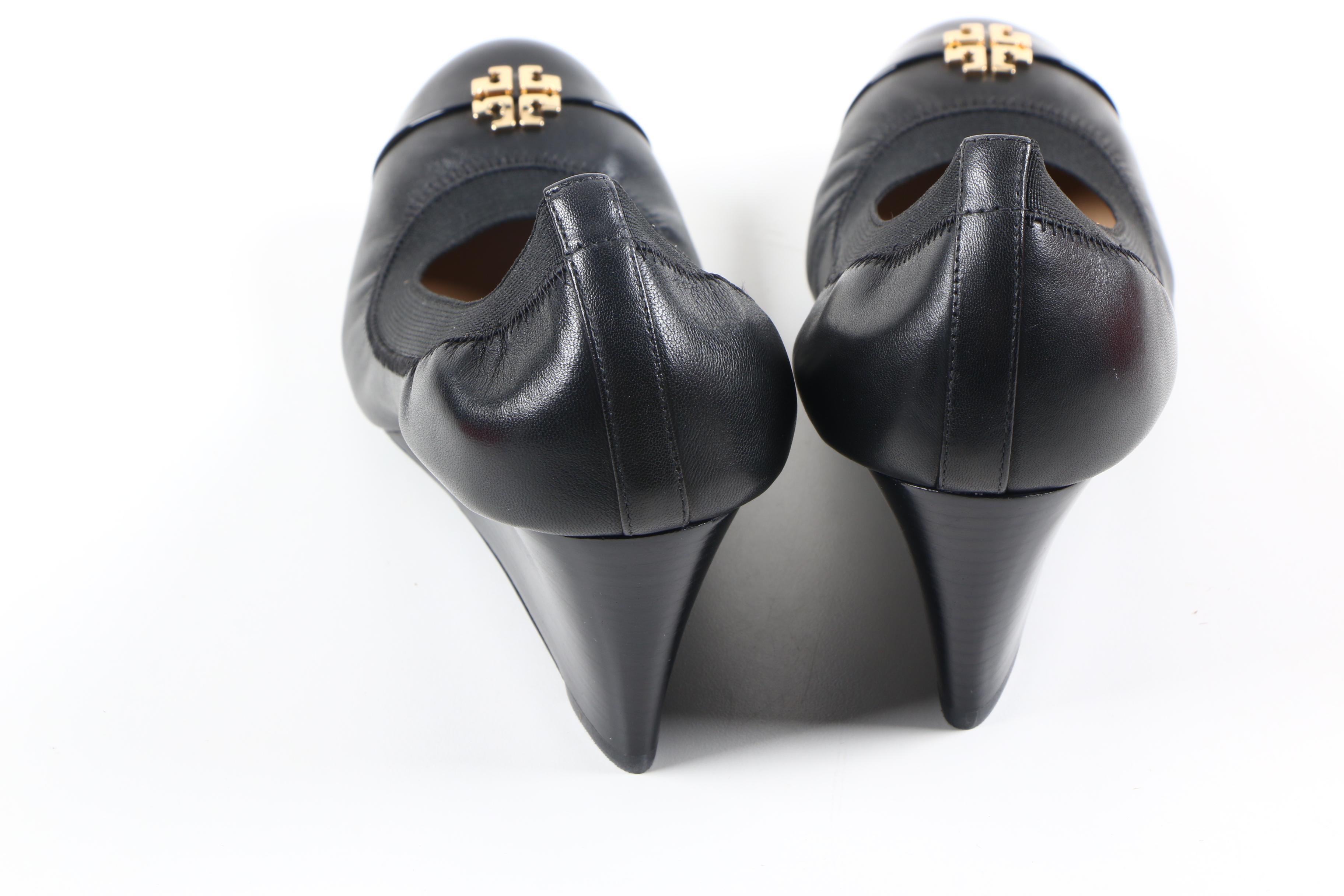 Tory Burch Jolie Black Leather Wedges