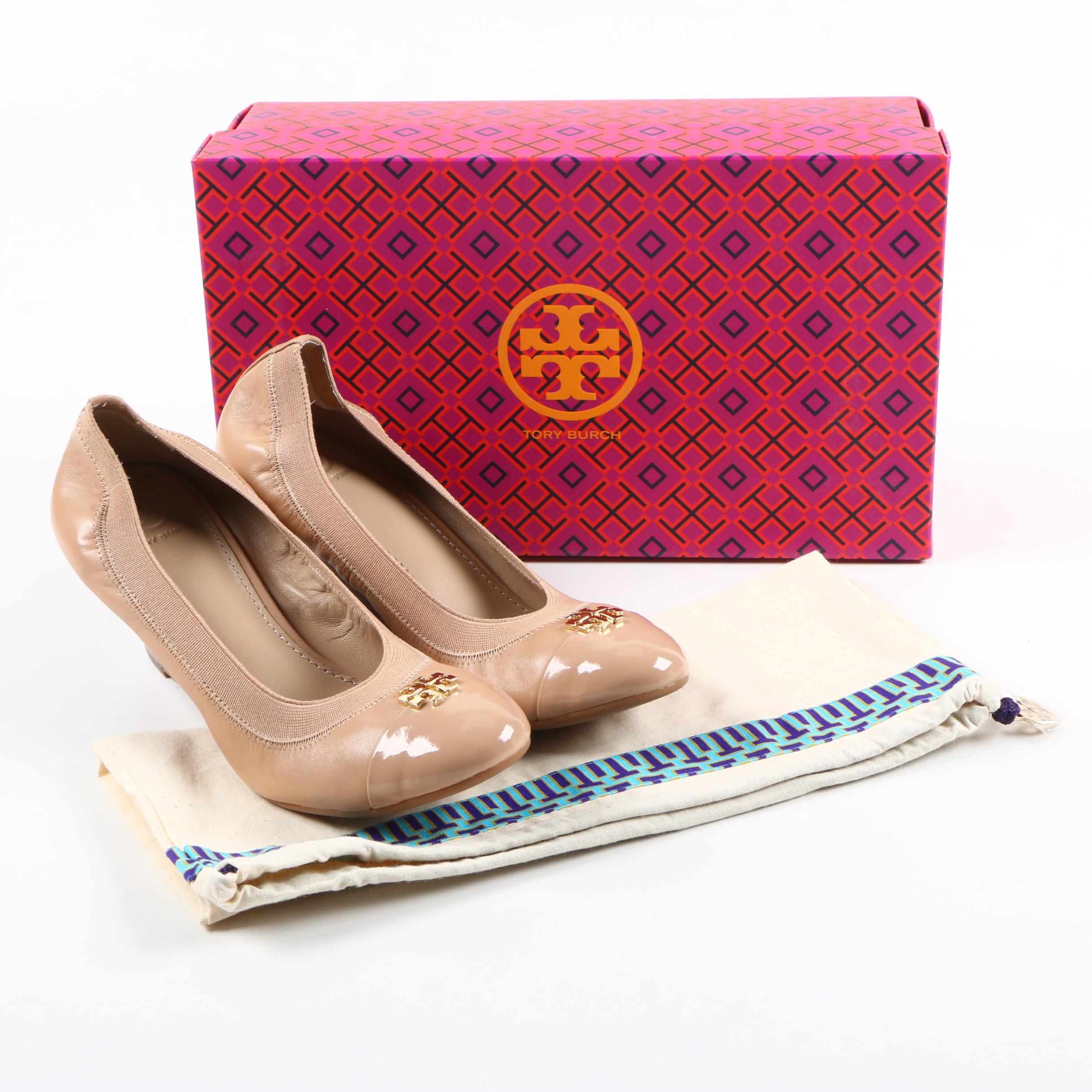 Tory Burch Jolie Beige Leather Wedges