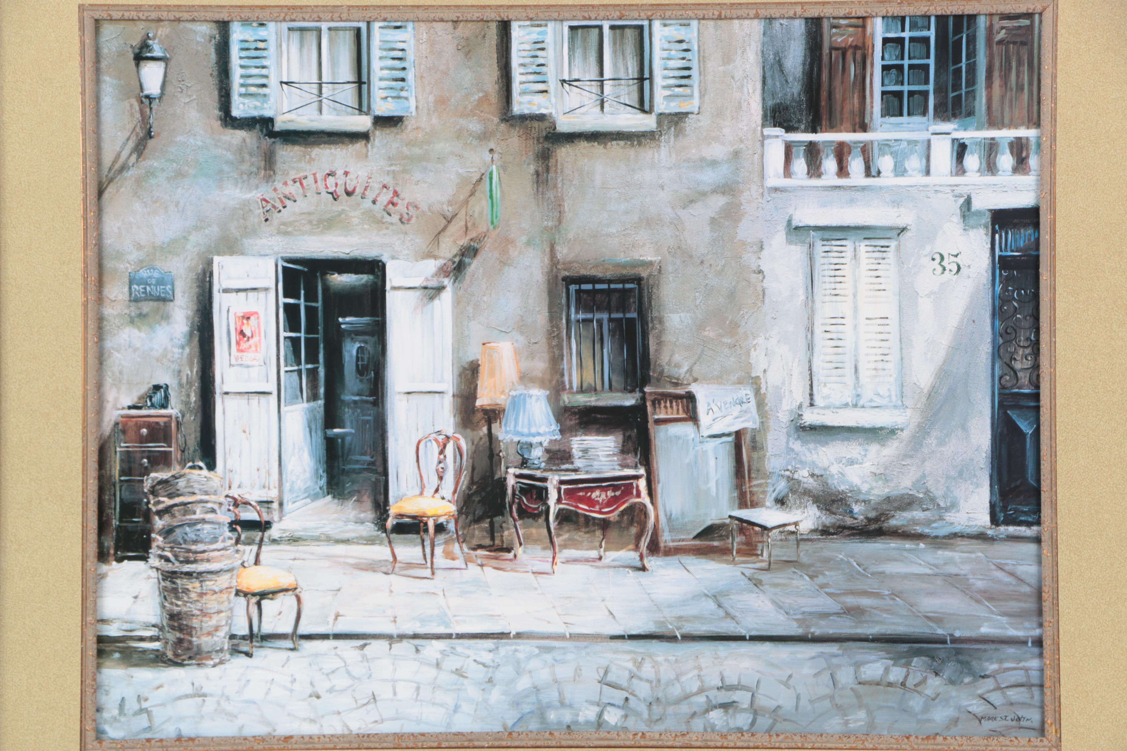 Offset Lithograph on Board After Mark St. John City Street Scene