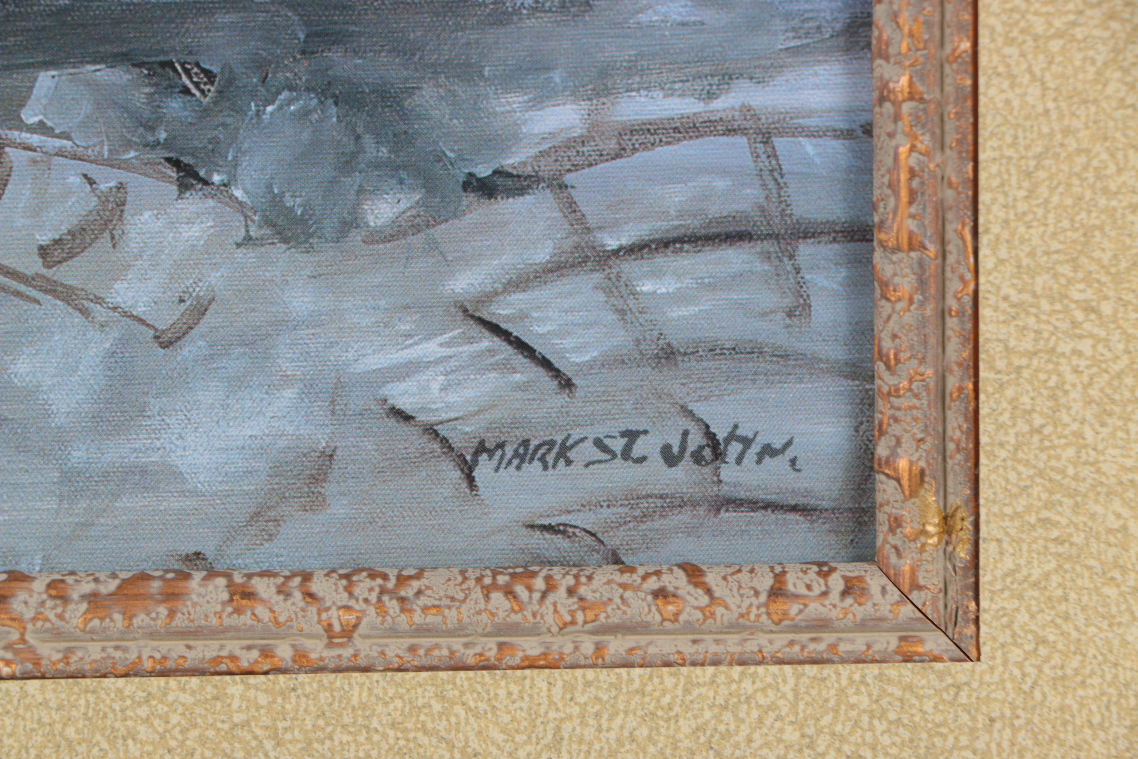 Offset Lithograph on Board After Mark St. John City Street Scene