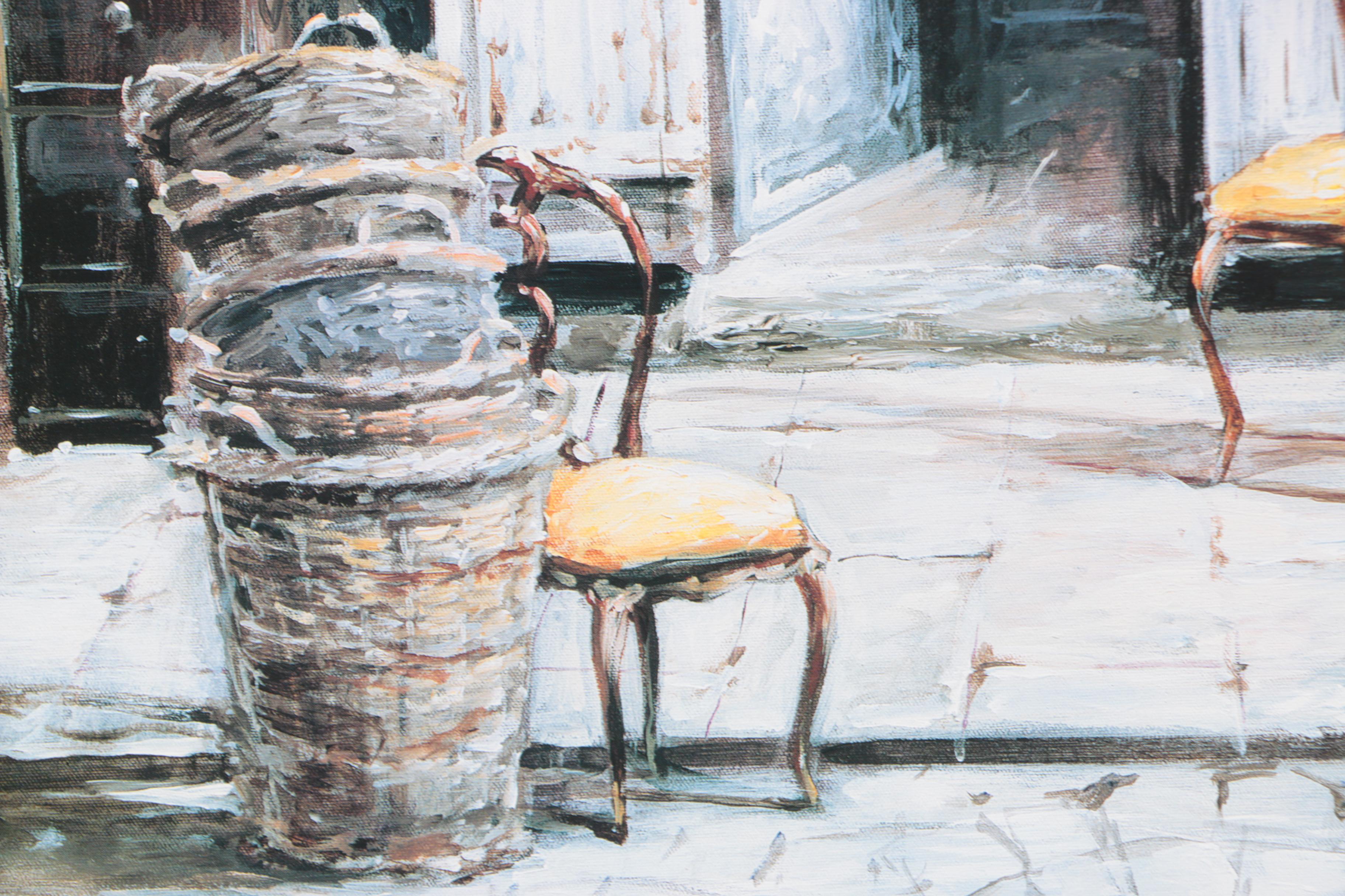 Offset Lithograph on Board After Mark St. John City Street Scene