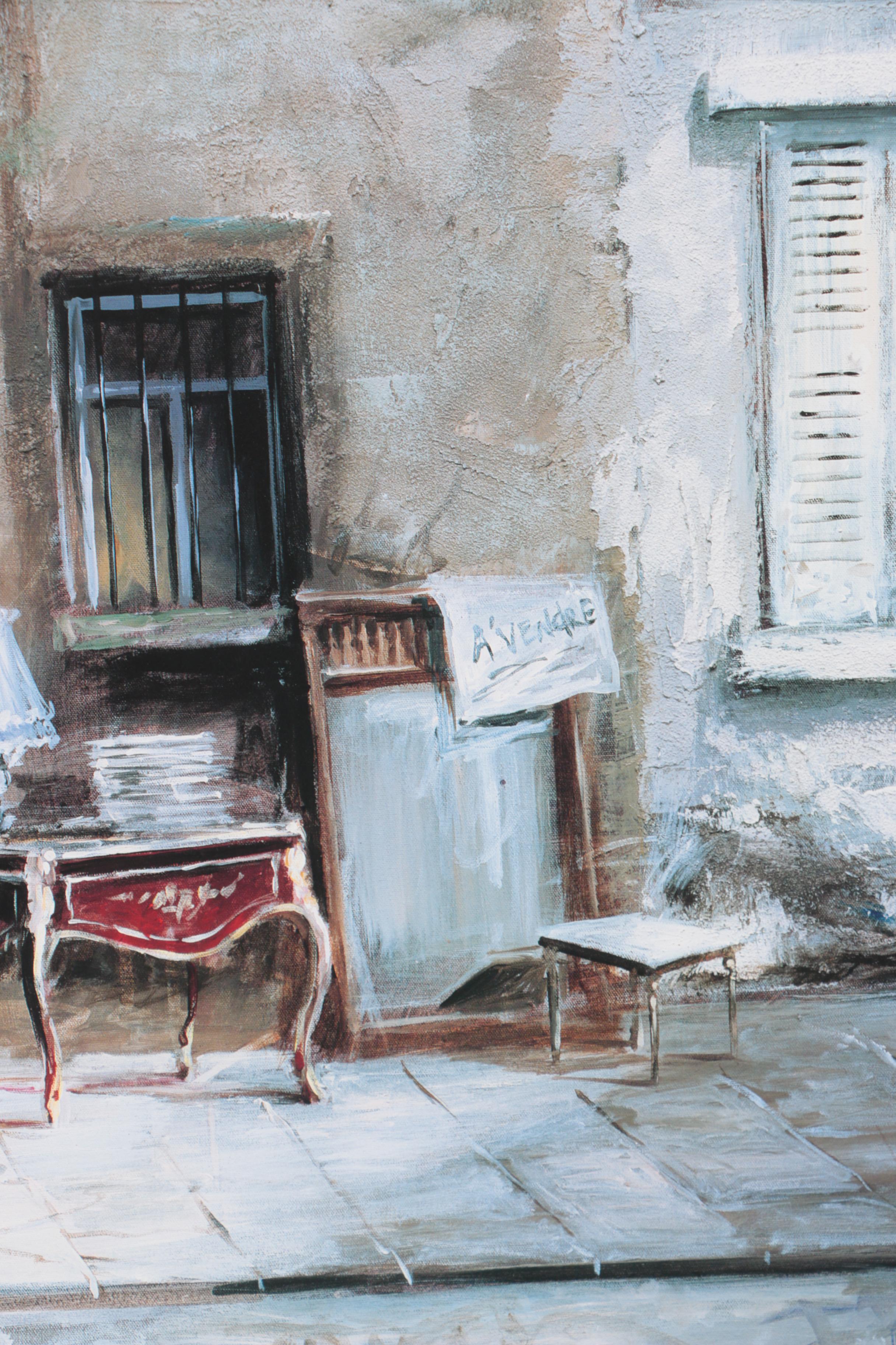 Offset Lithograph on Board After Mark St. John City Street Scene