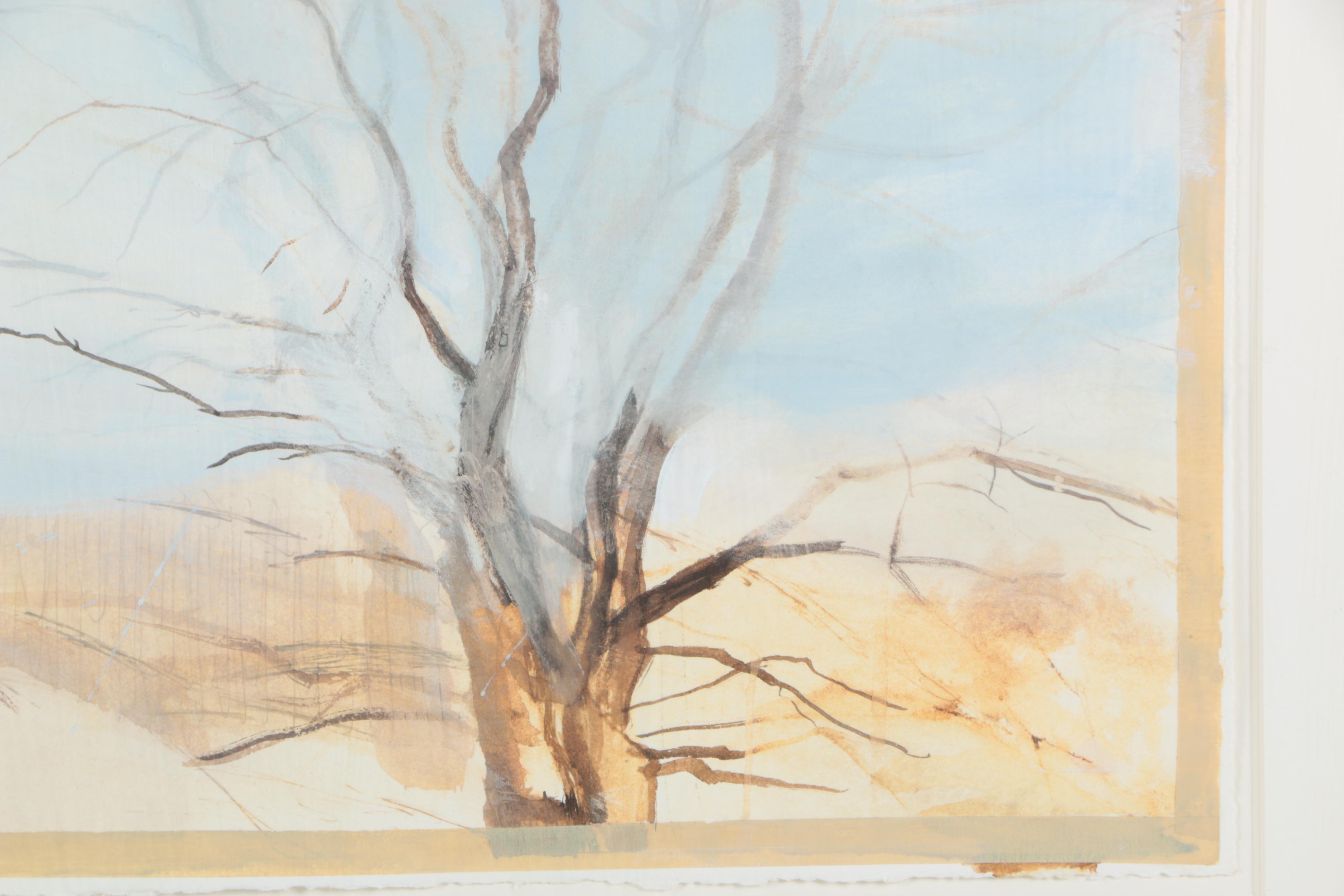 Sylvia Plimack Mangold 1986 Mixed Media Painting on Paper "Birches by the Pond"