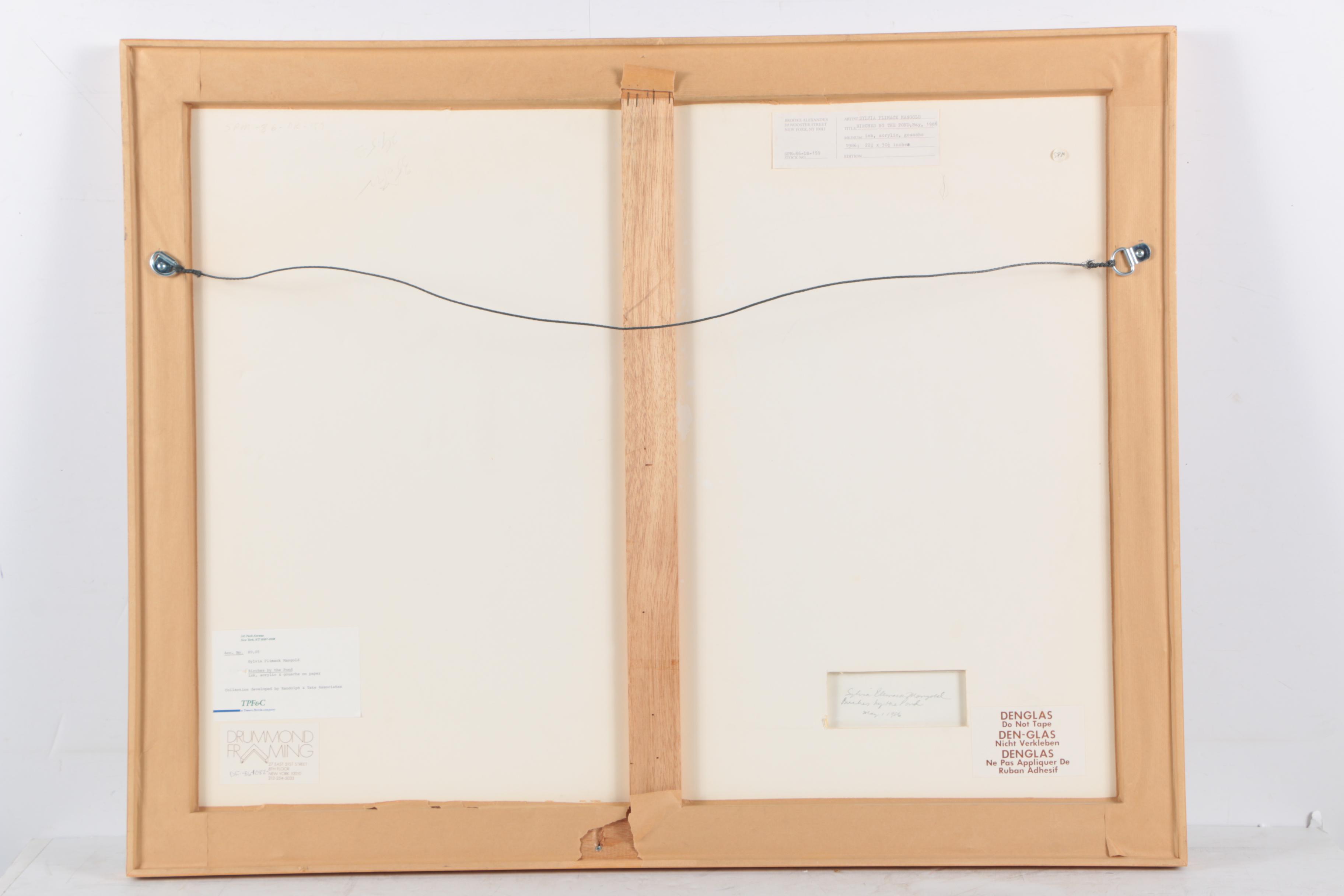 Sylvia Plimack Mangold 1986 Mixed Media Painting on Paper "Birches by the Pond"