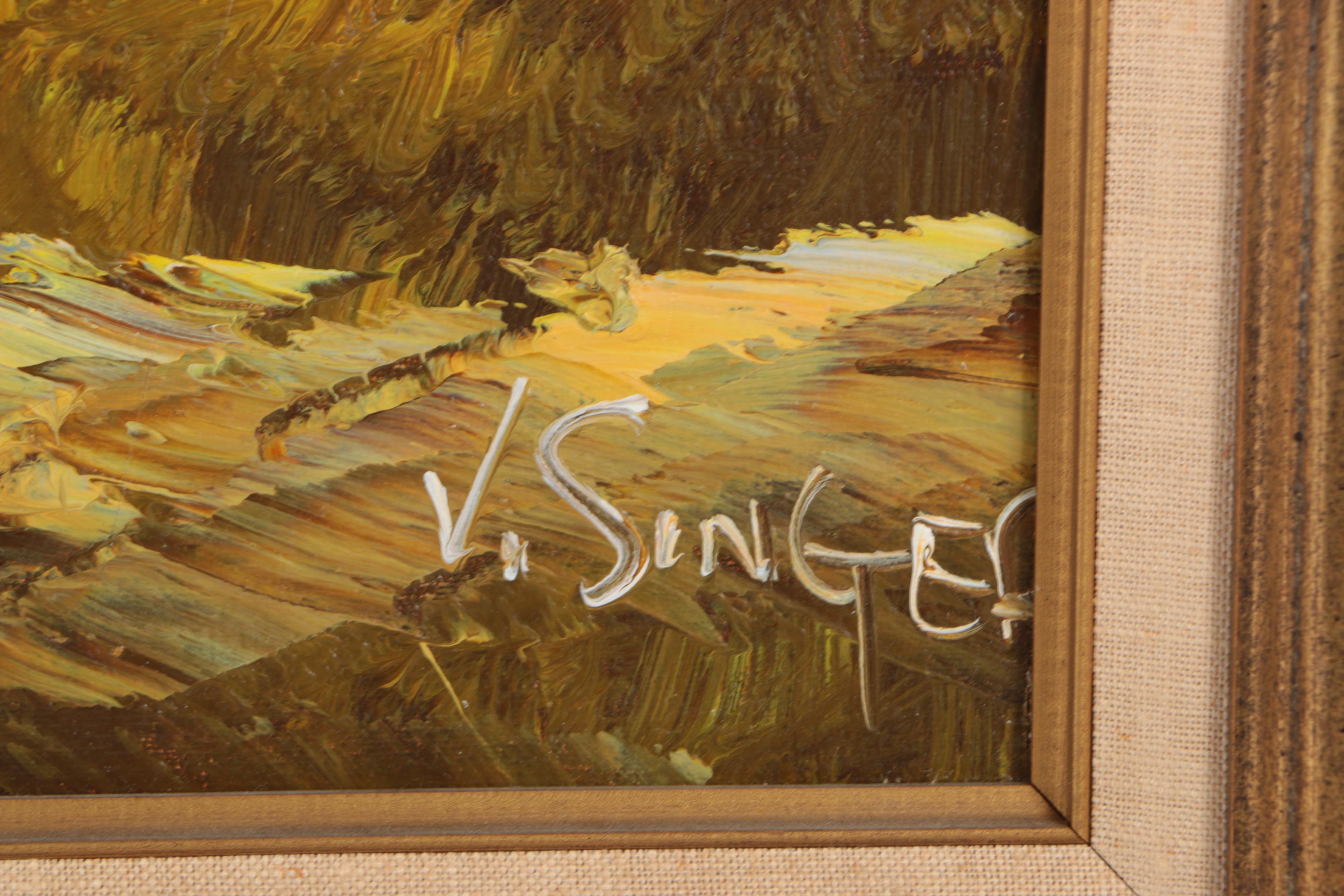 V. Singer Oil Painting on Canvas Wooded Landscape