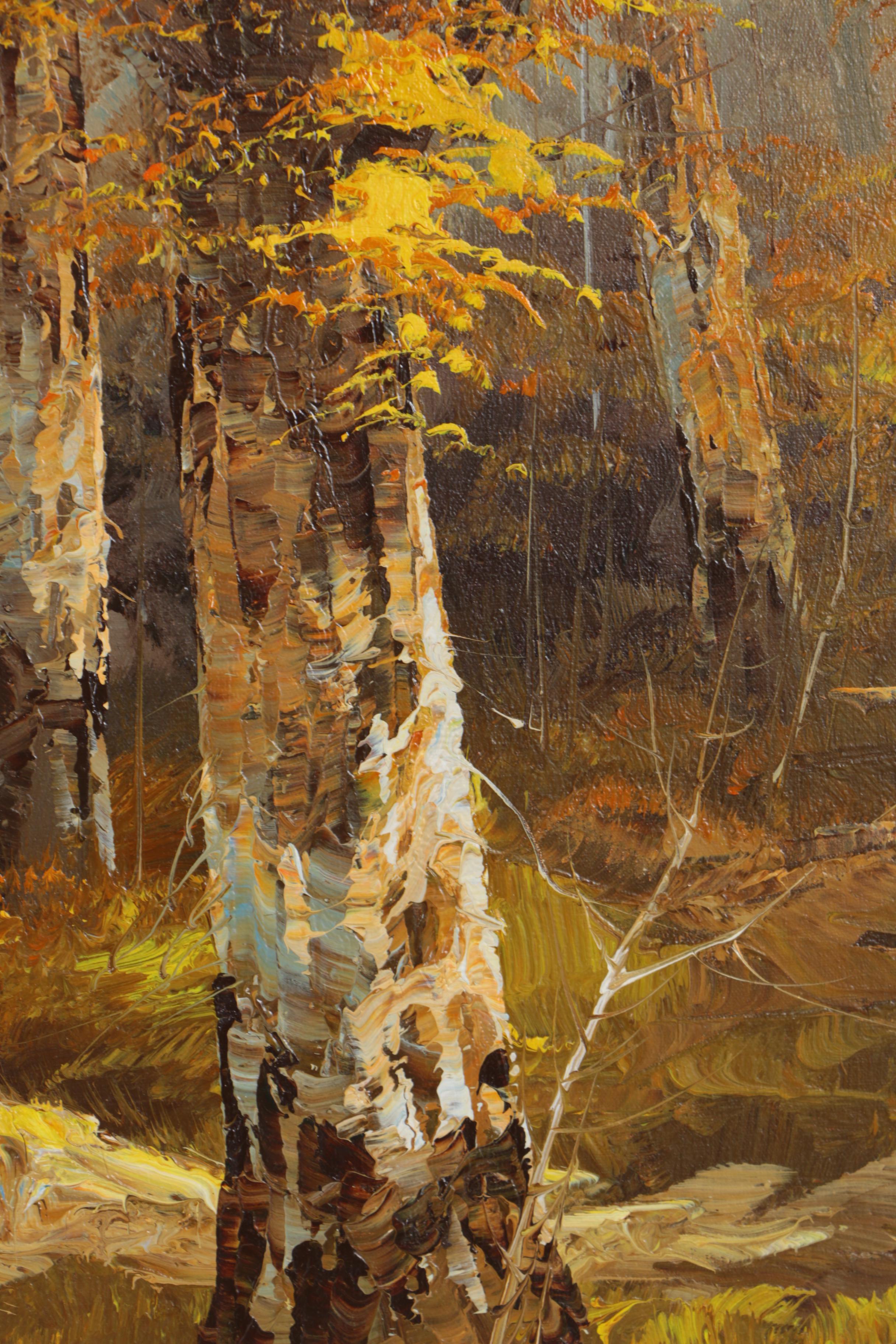 V. Singer Oil Painting on Canvas Wooded Landscape