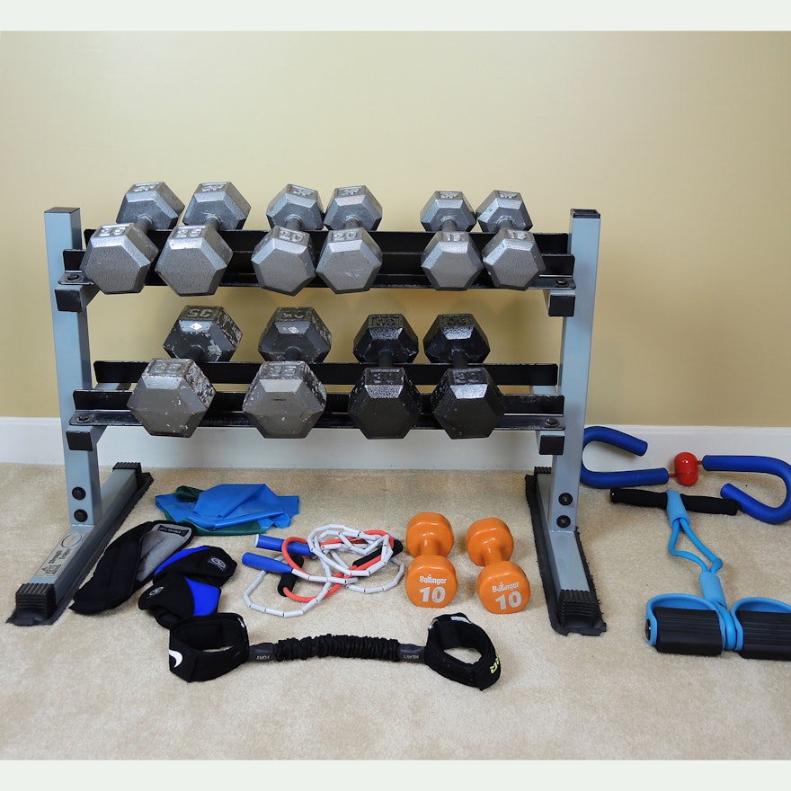 CAP Cast Iron Hex Dumbbells Free Weights with Stand and More