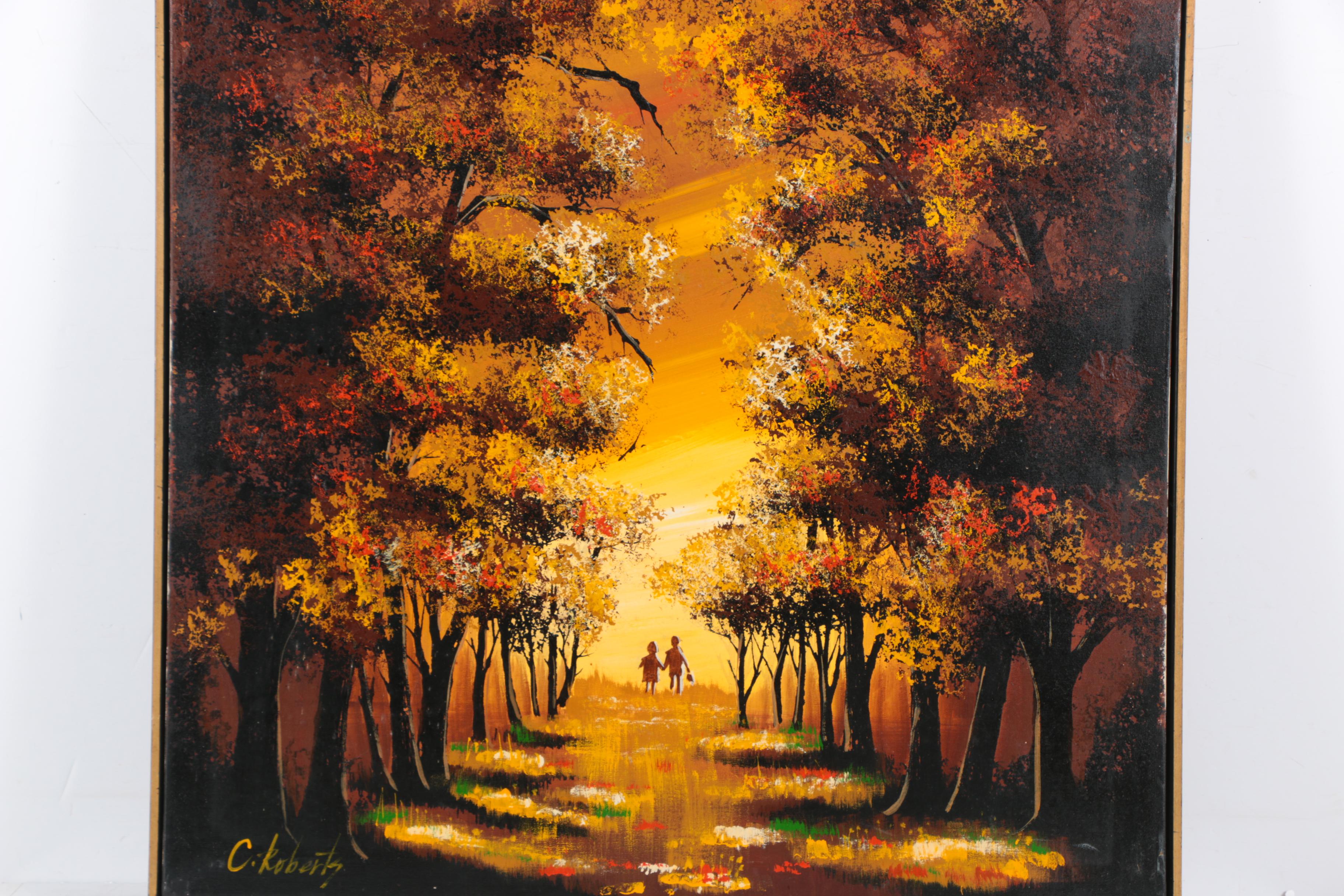 C. Roberts Oil Painting on Canvas Outdoor Scene