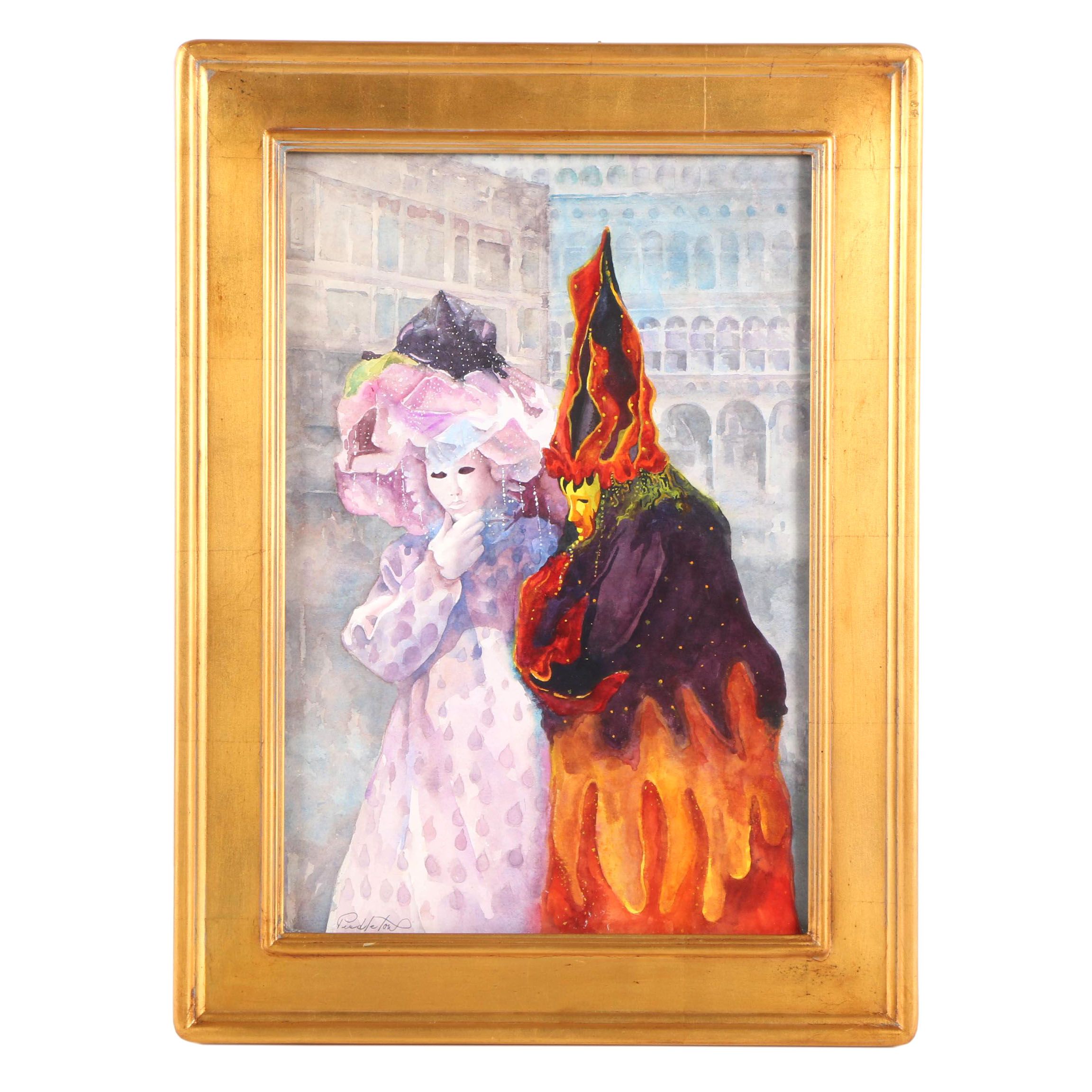 Dennis Pendleton Gouache Painting on Paper of Renaissance Style Figures