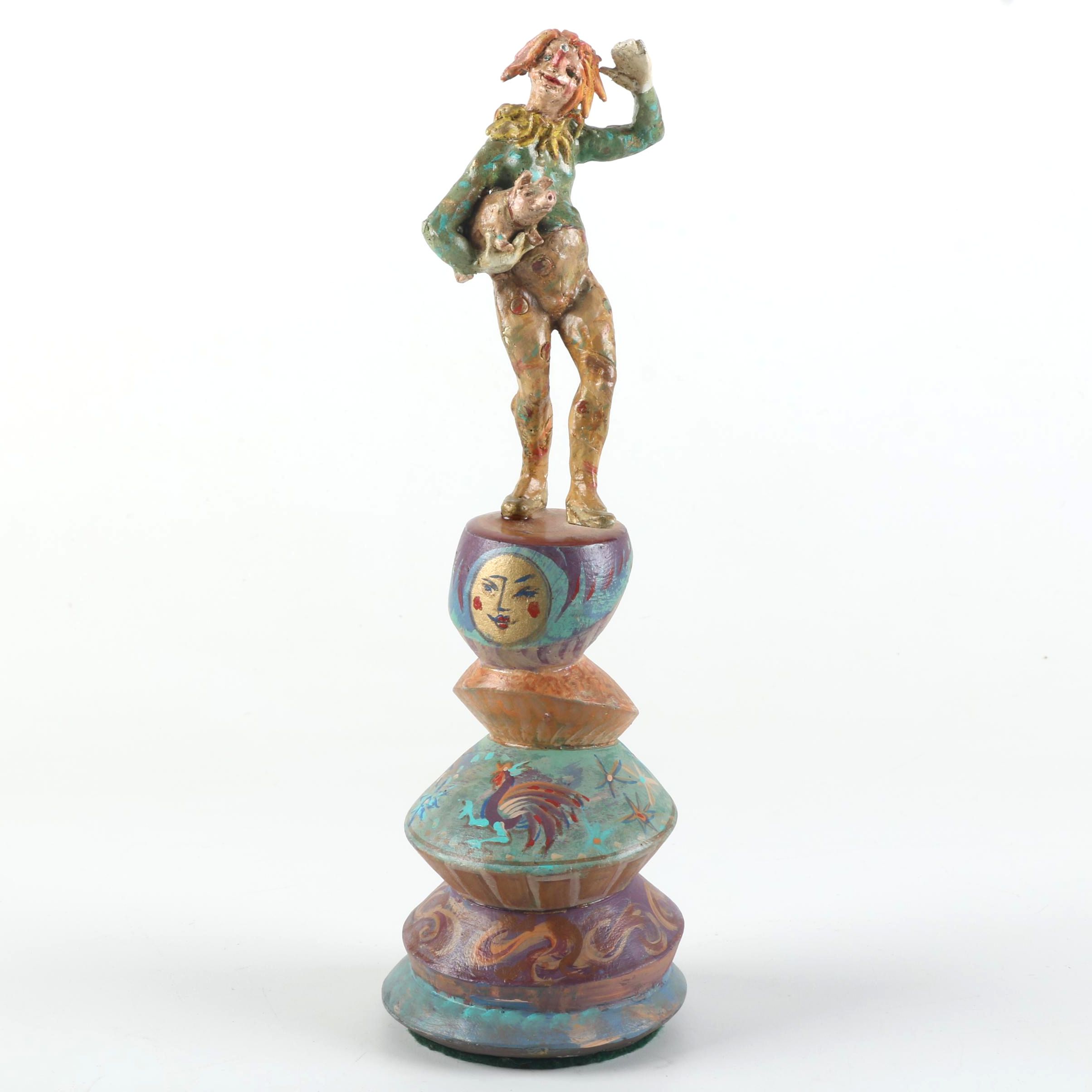 Marvin Levitt Ceramic Jester Figure on Multi-Tiered Base