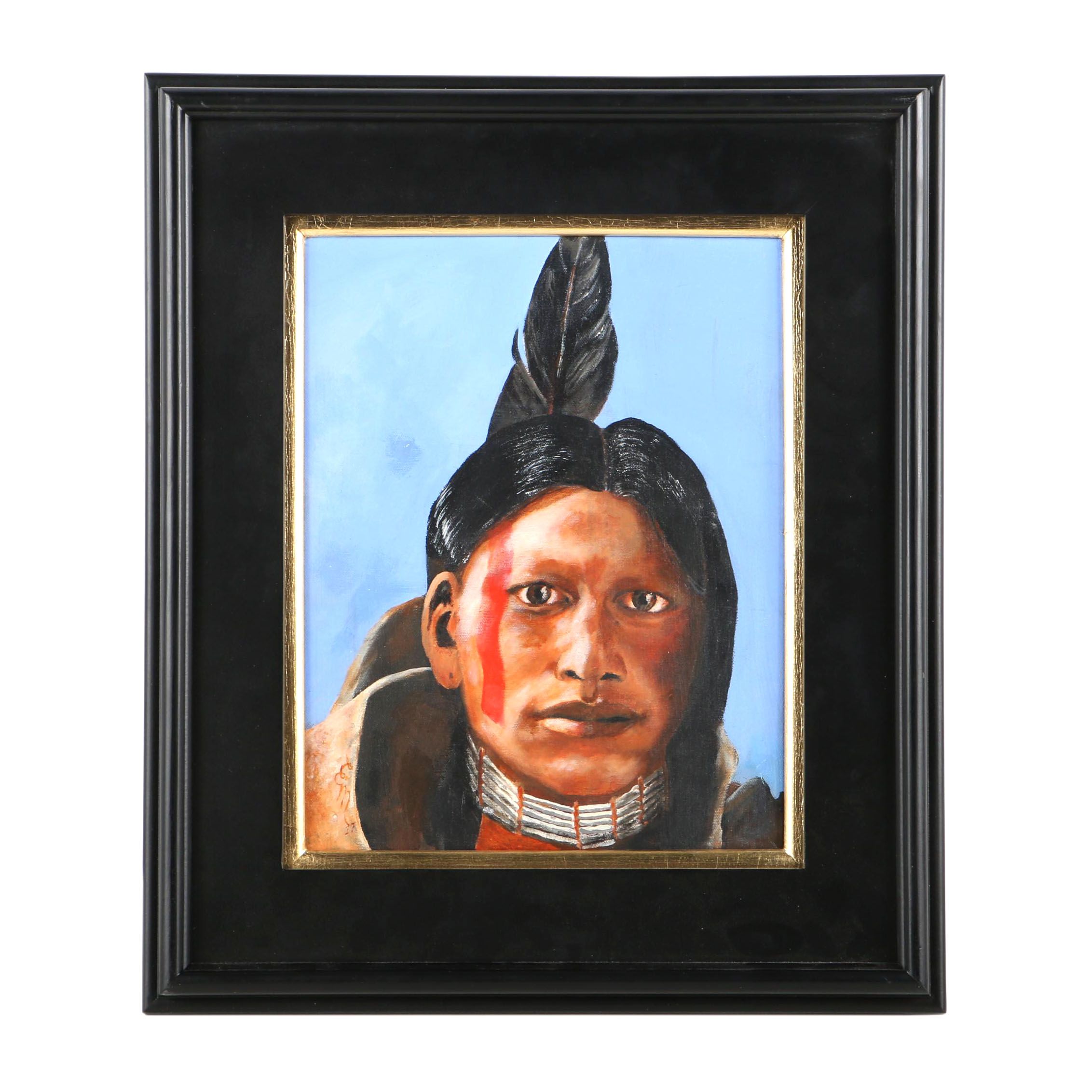 Ed Mitchell Oil Painting on Canvas of Native American Style Figure