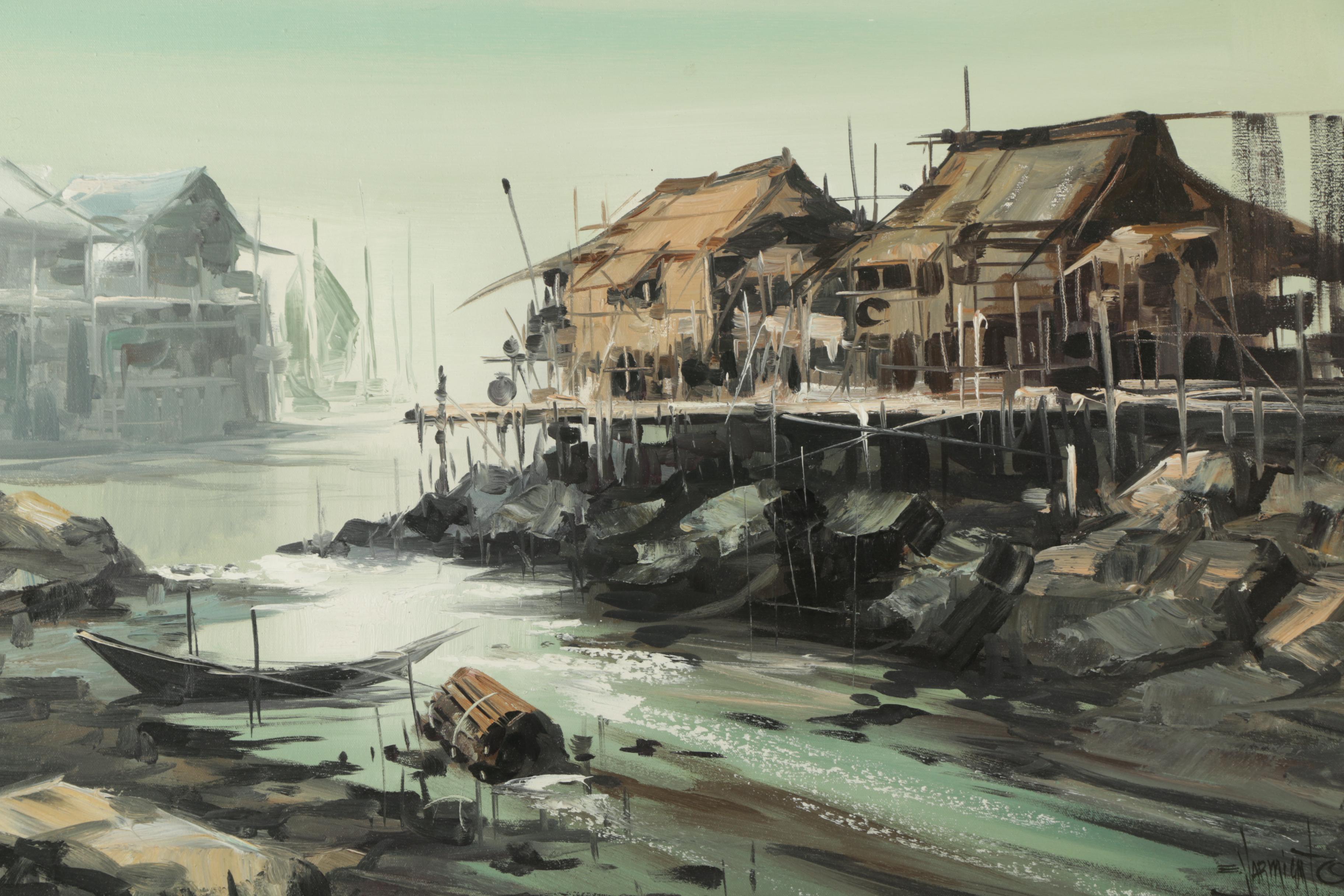 Varmiento Oil Painting on Canvas of Harbor Scene