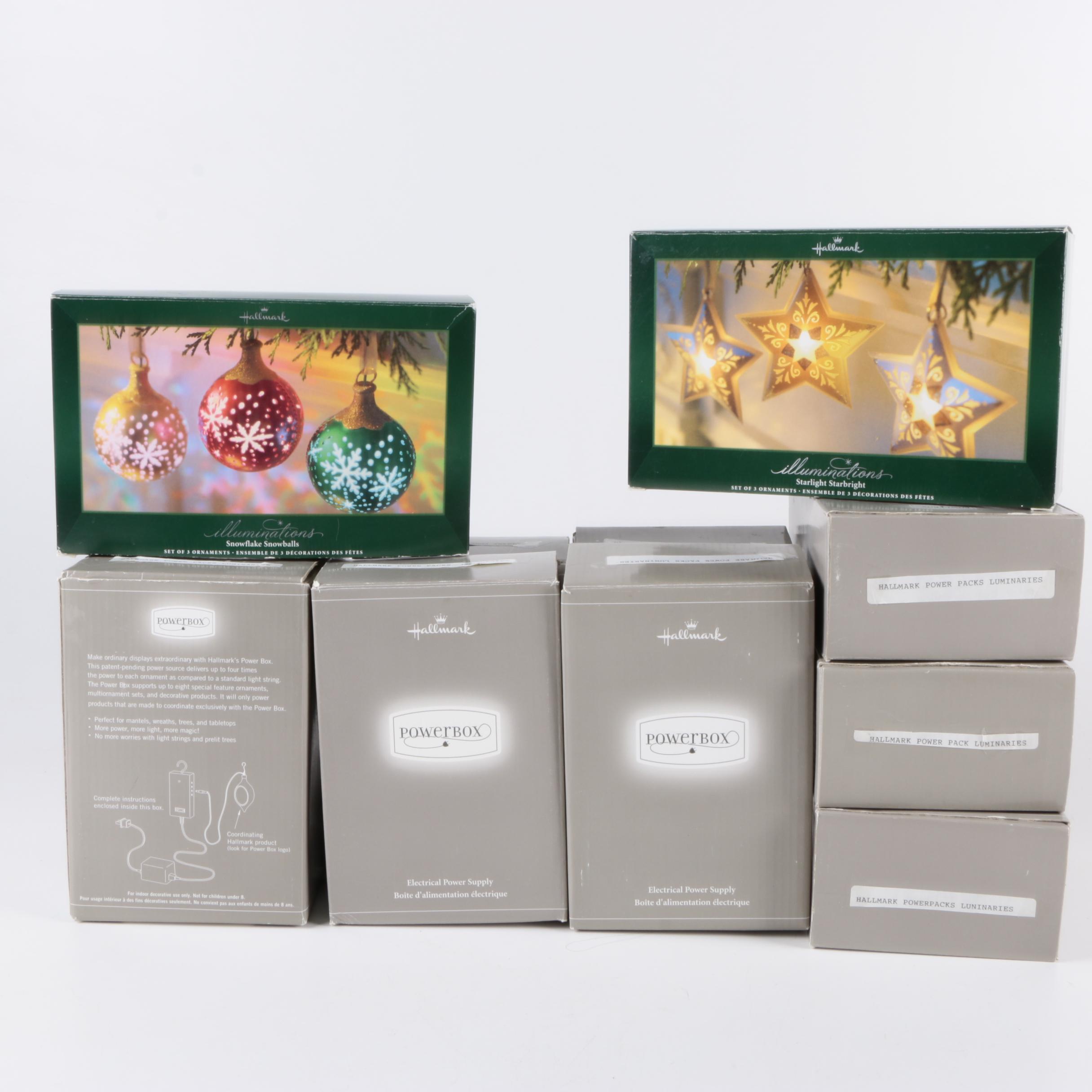 Hallmark Christmas Power Box and Illuminations Ornaments