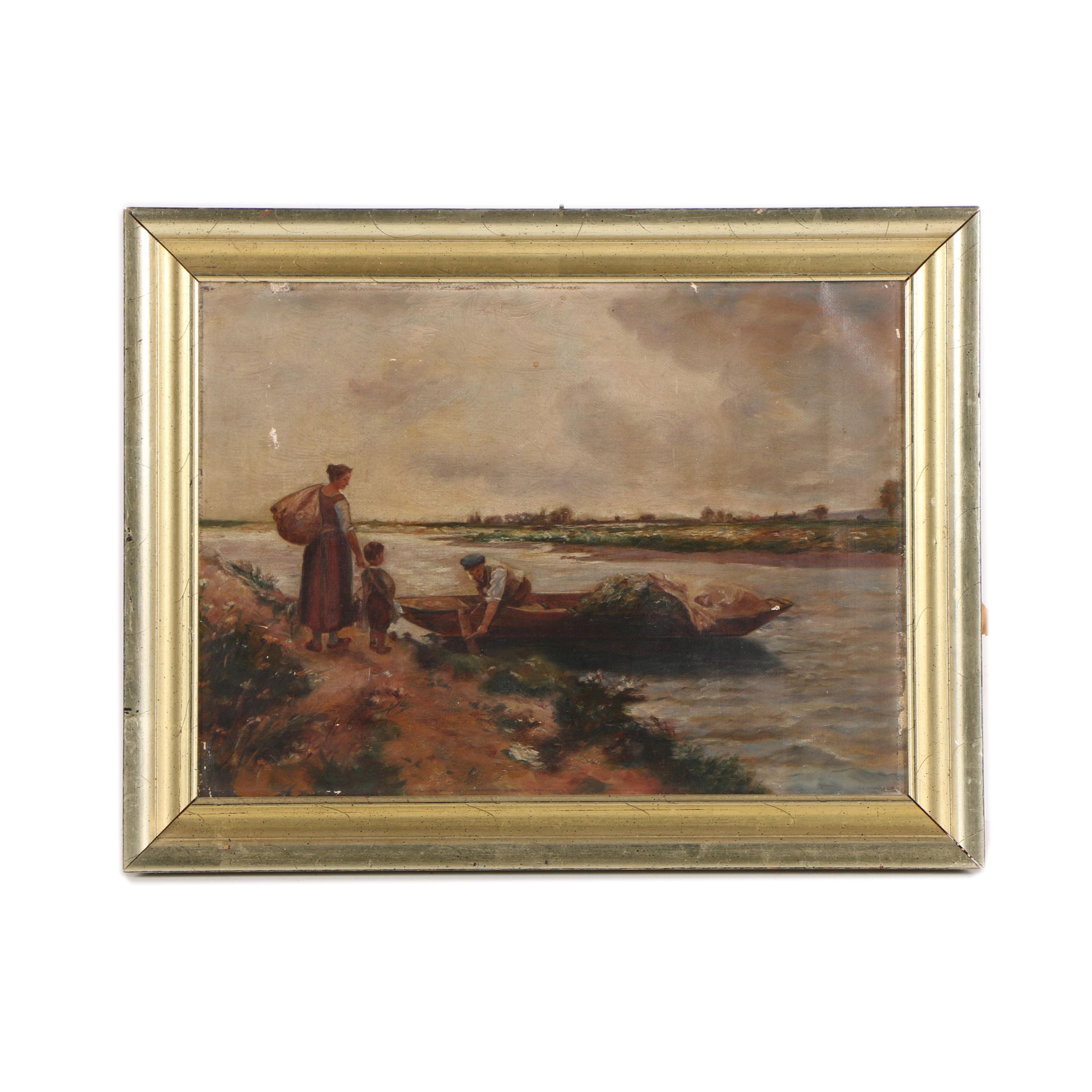 Ella G. Reynolds Oil Painting on Canvas "The Ferryman"