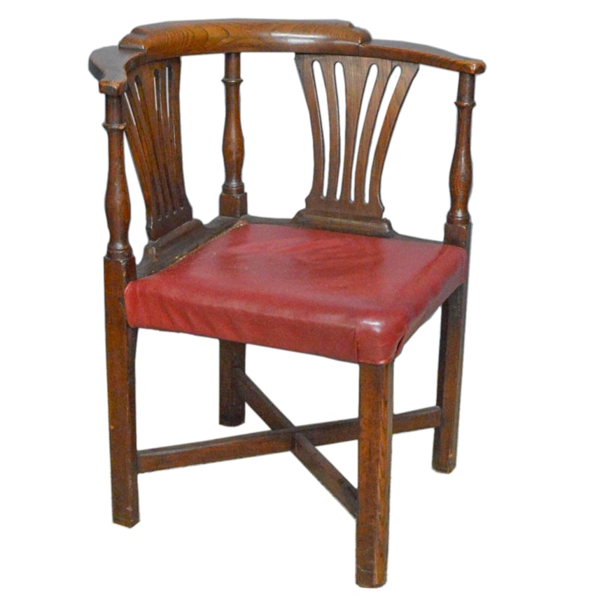 Antique Chippendale Elm Corner Chair