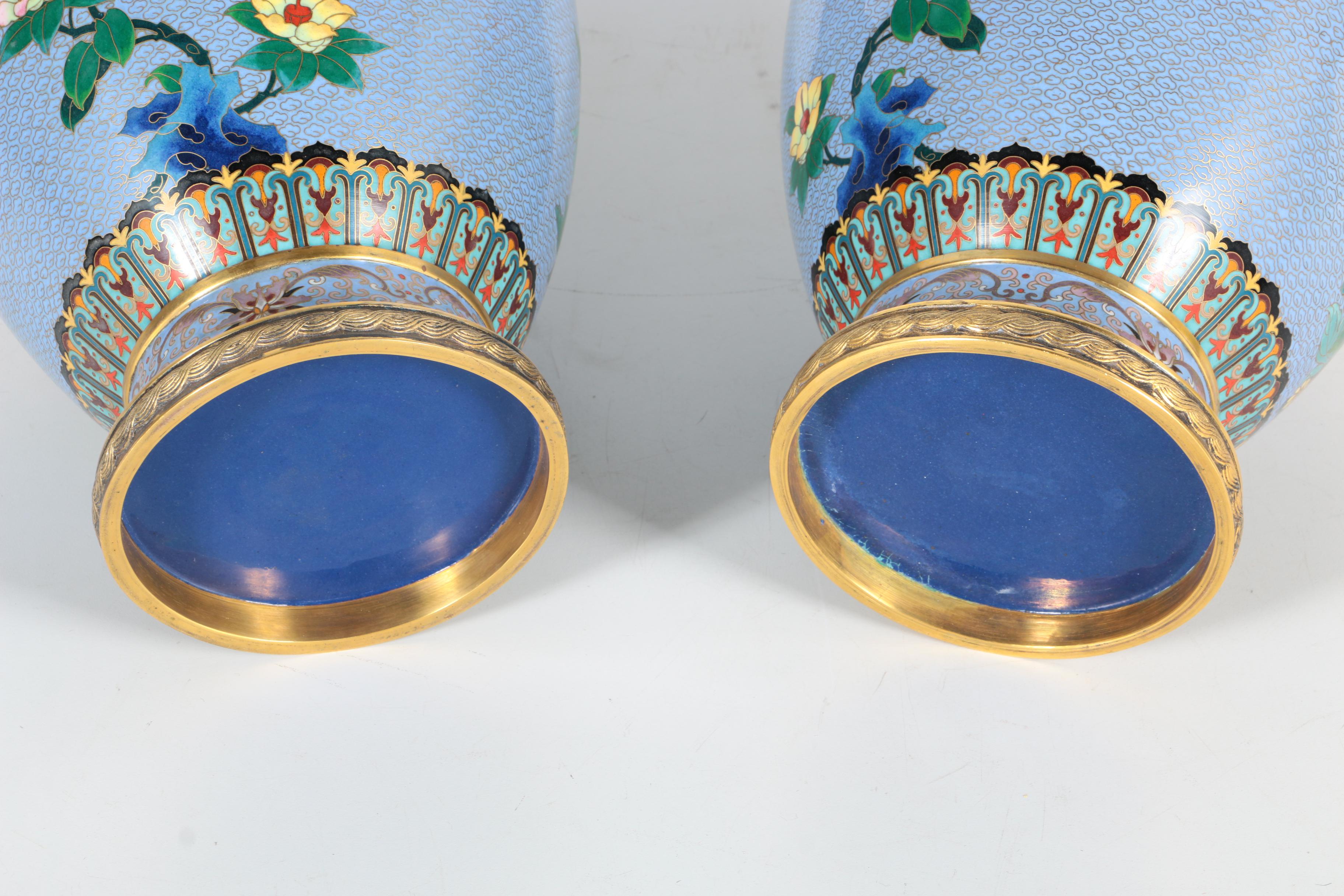 Pair Chinese Cloisonné Vases with Wooden Stands