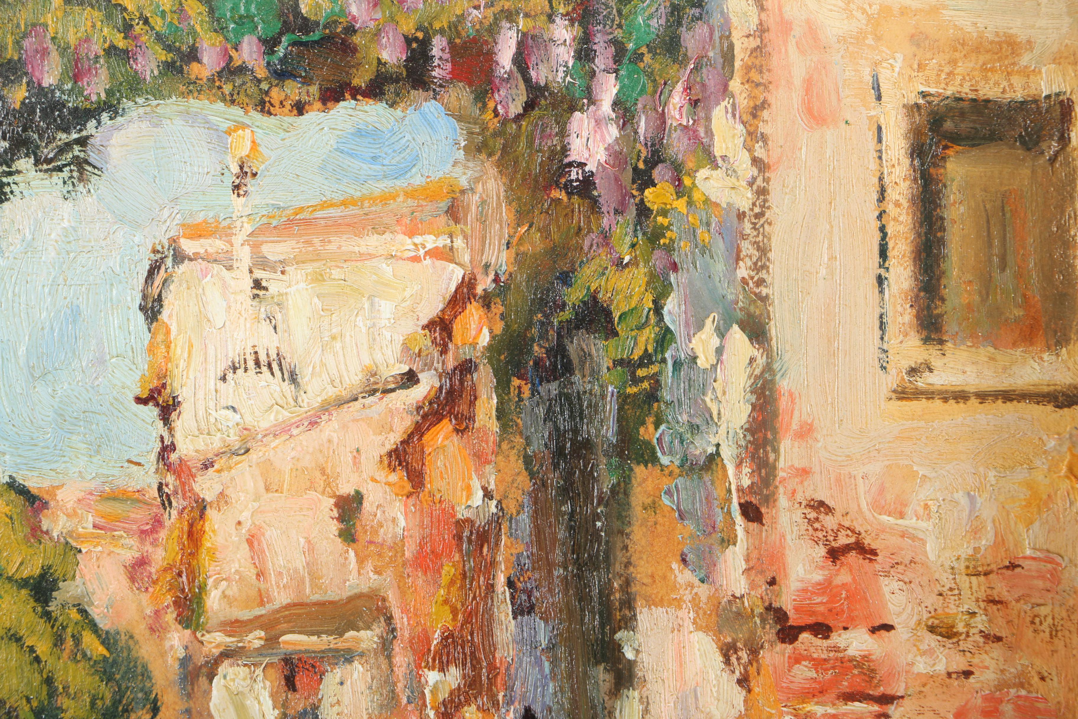 A. Ferretti Oil Painting on Panel of Canal Scene