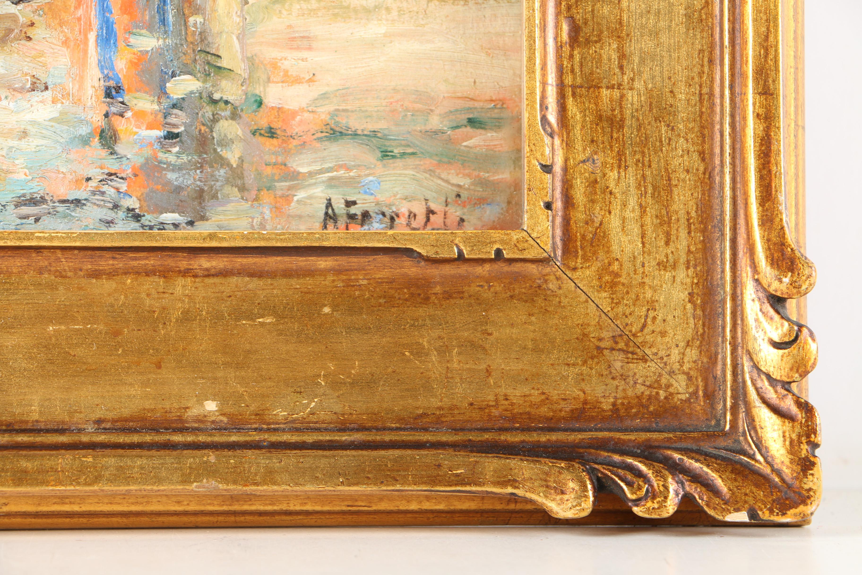 A. Ferretti Oil Painting on Panel of Canal Scene