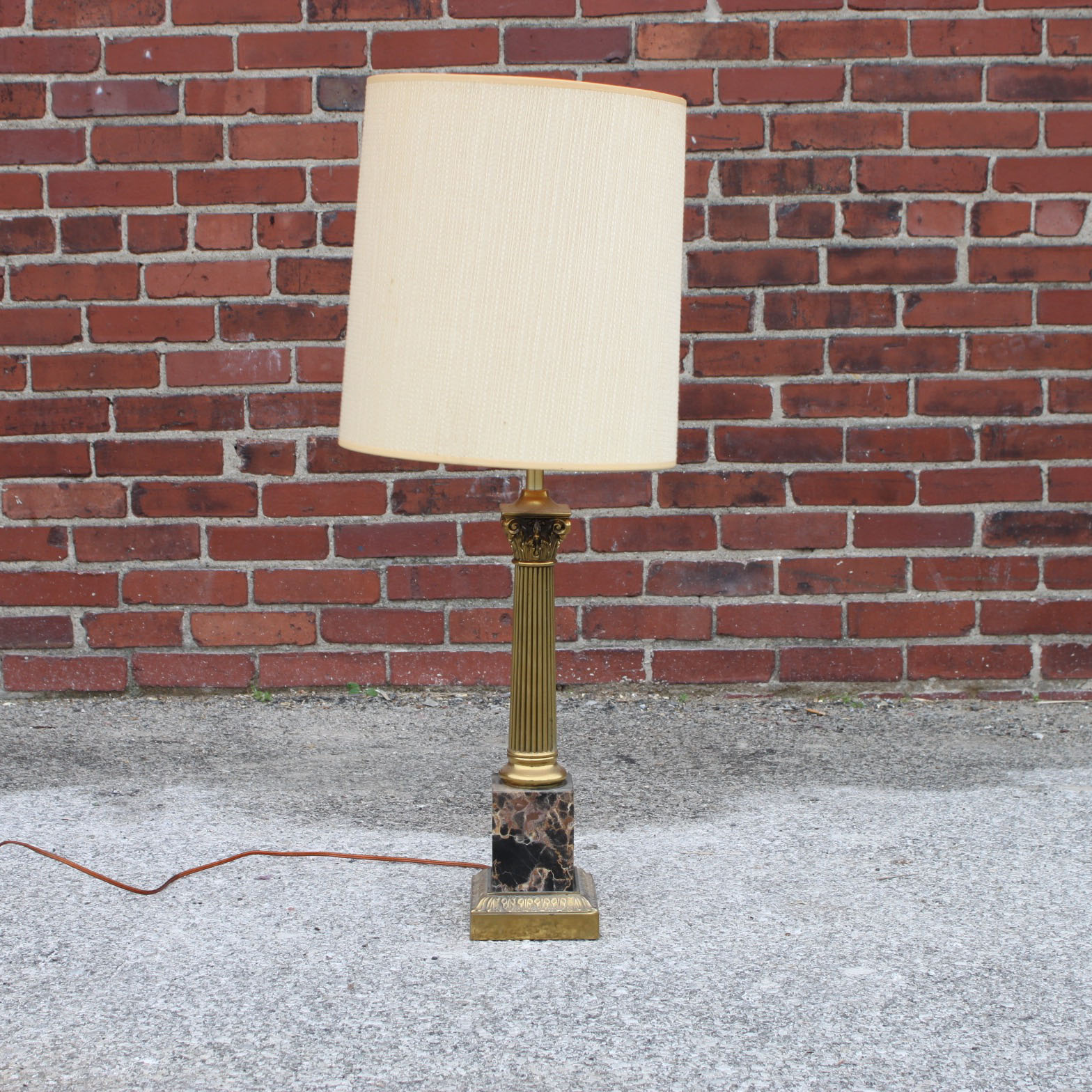Vintage Brass Table Lamp with Stone Center