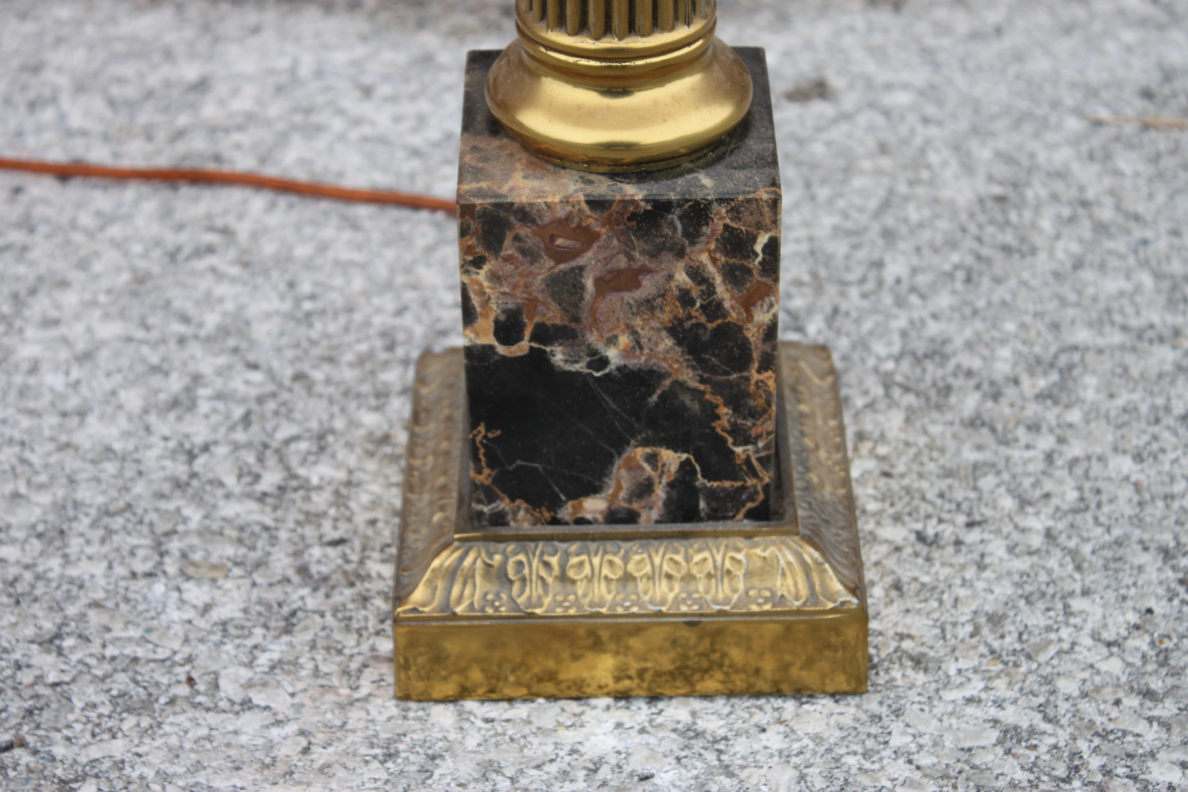 Vintage Brass Table Lamp with Stone Center