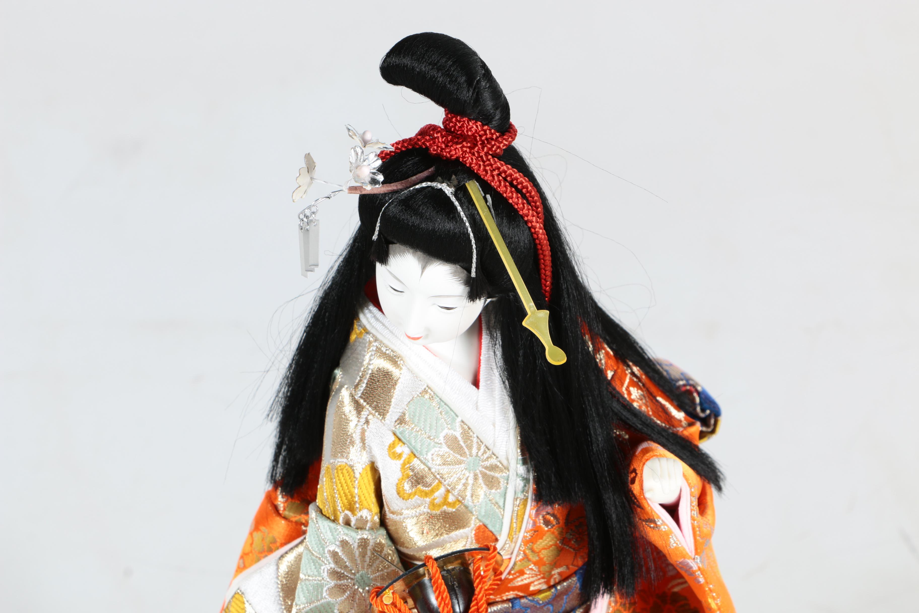 Porcelain and Cloth Japanese Doll in Display Case