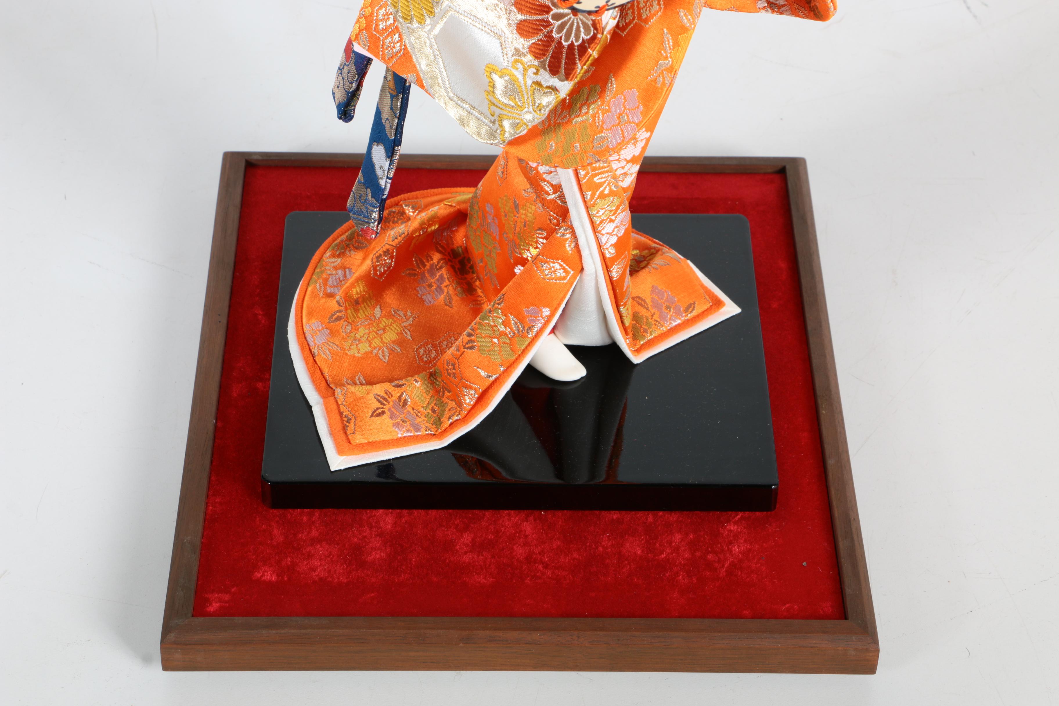 Porcelain and Cloth Japanese Doll in Display Case