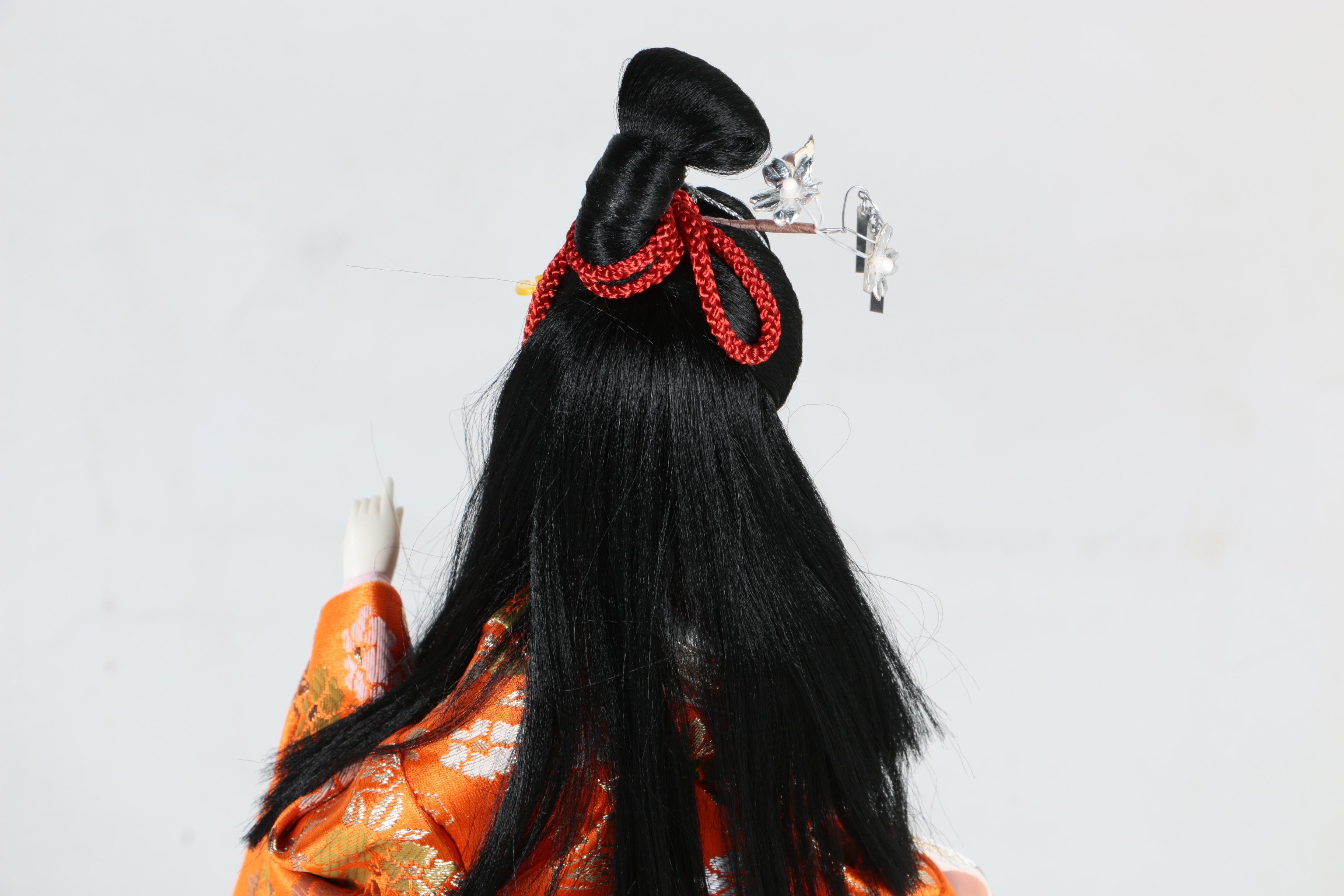 Porcelain and Cloth Japanese Doll in Display Case