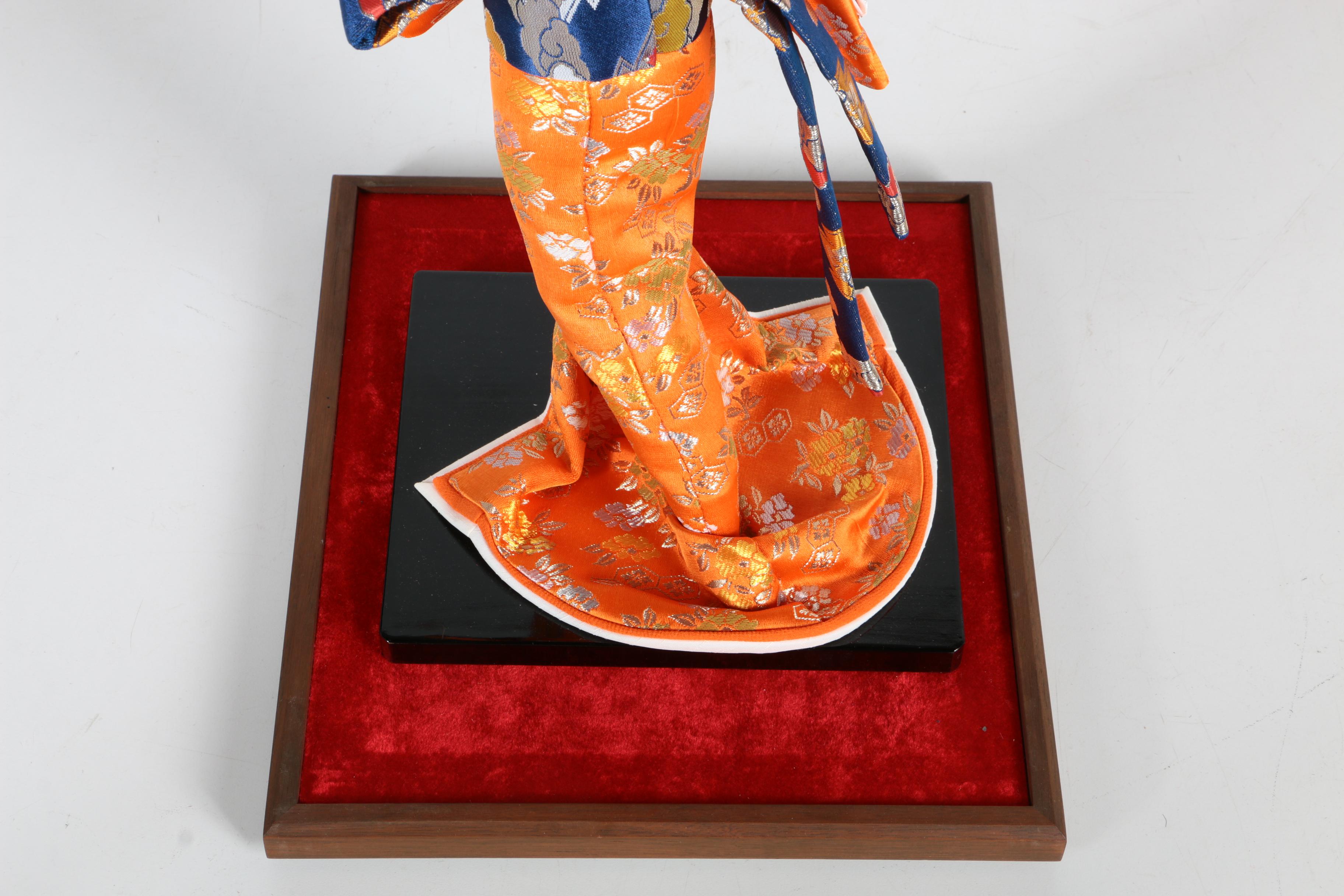 Porcelain and Cloth Japanese Doll in Display Case