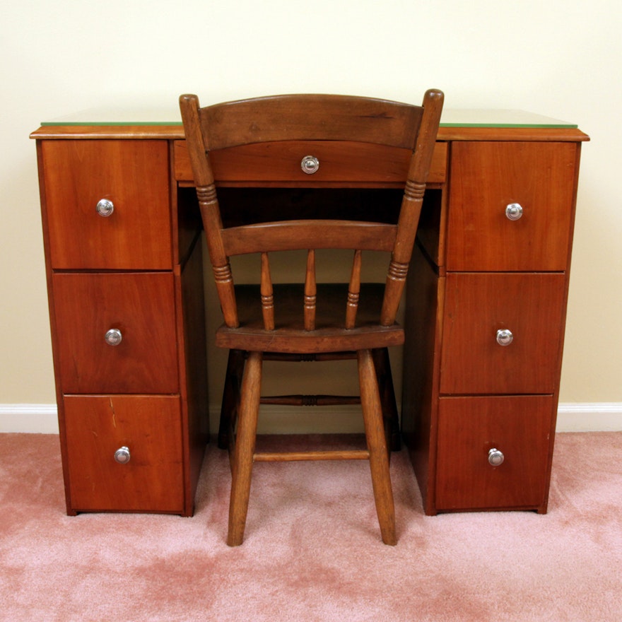 Student's Knee-Hole Desk and Antique Chair