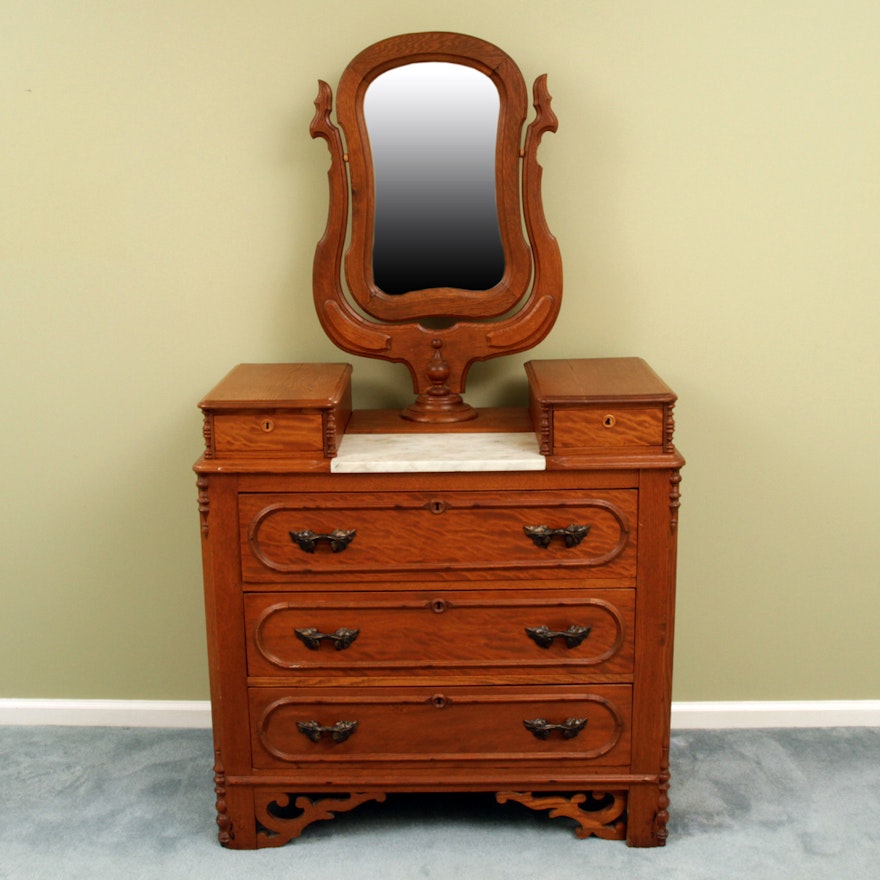 Antique American Victorian Ash Chest of Drawers with Mirror